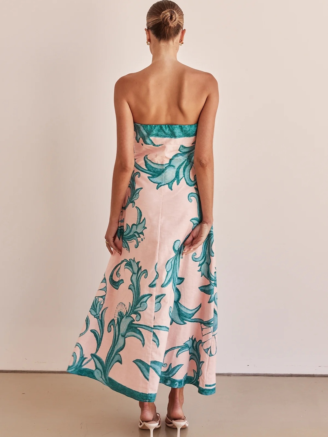 Green Bandeau Neck A-Line Maxi Dress