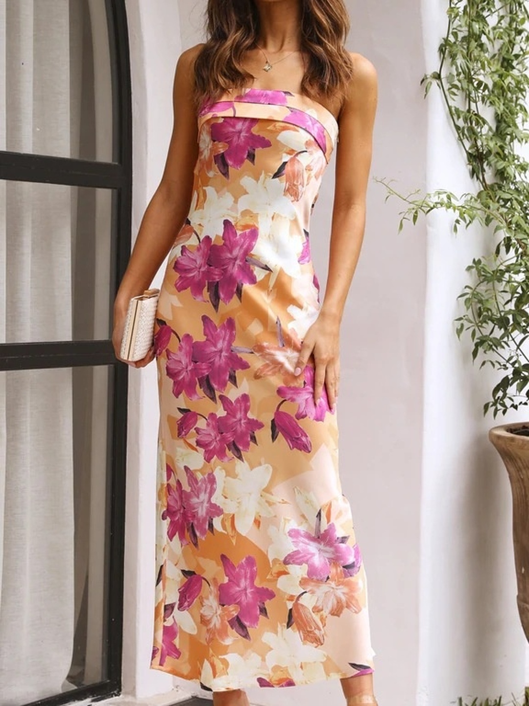 Multi Floral Print Bandeau Maxi Dress