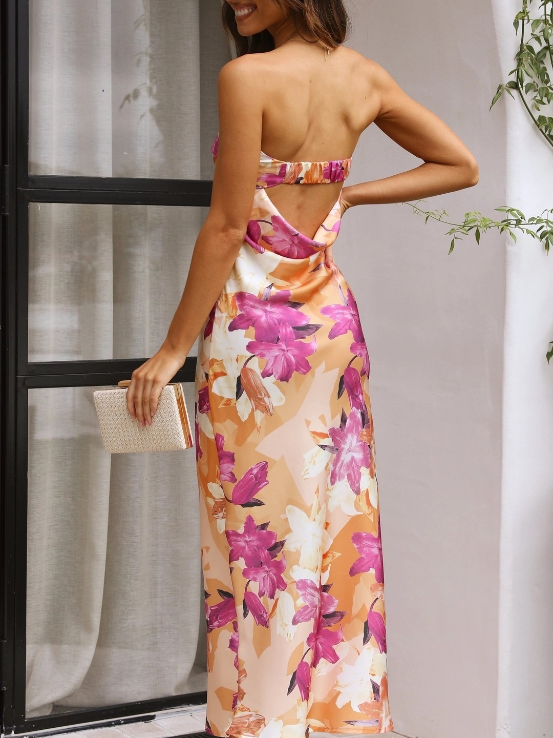 Multi Floral Print Bandeau Maxi Dress