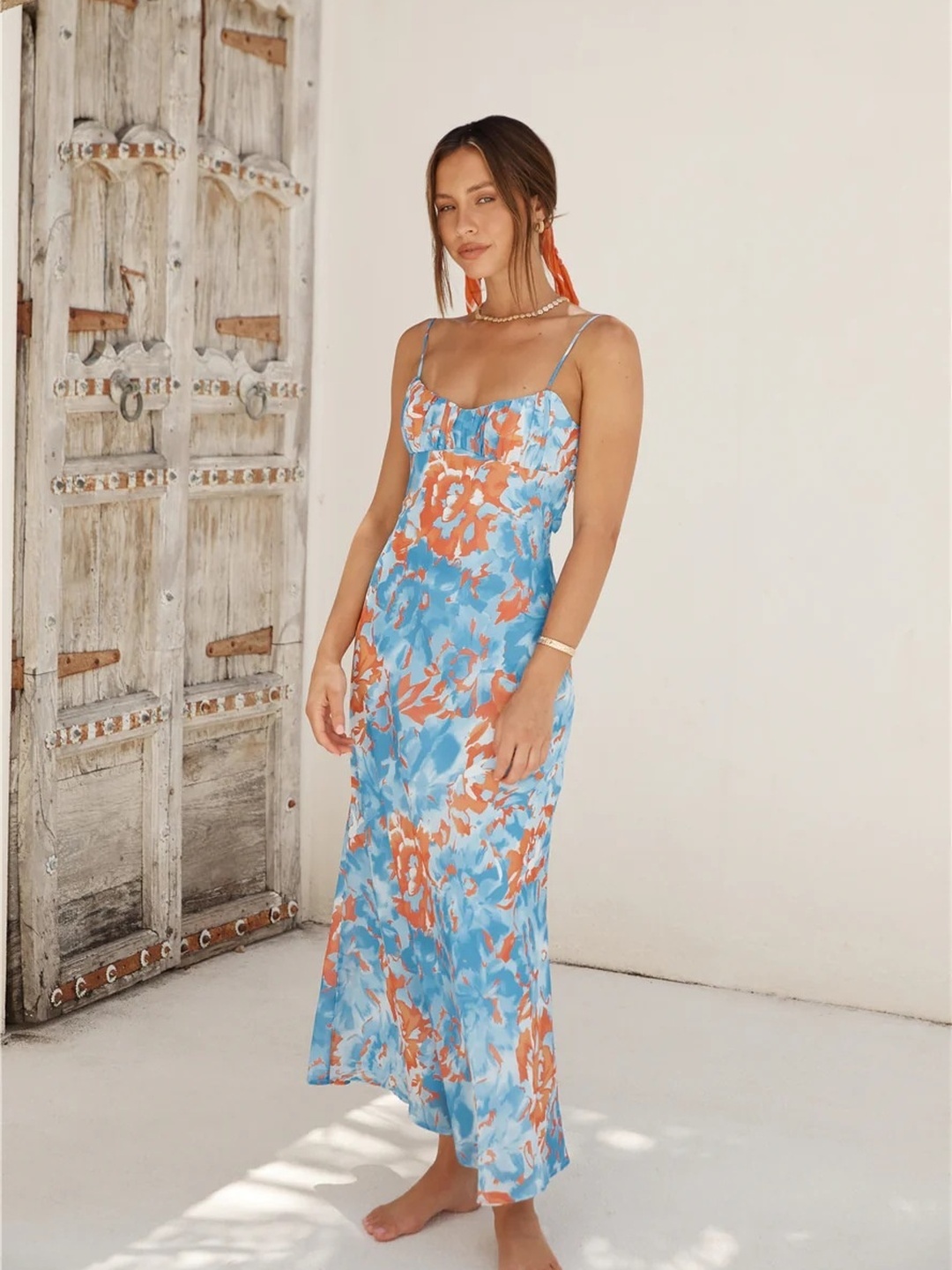 Blue Floral Maxi Slip Dress