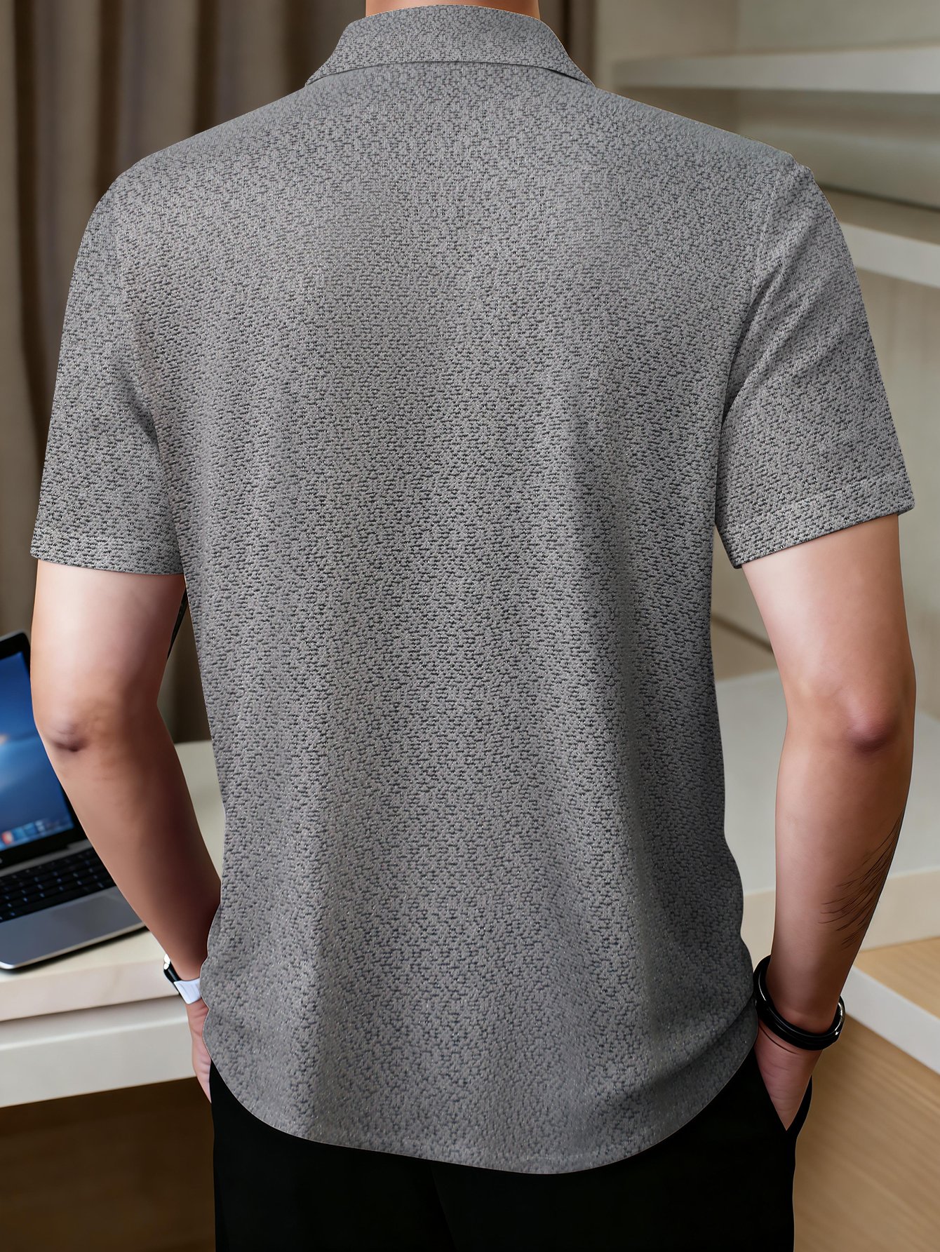 Men Textured Knit Short Sleeve Shirt
