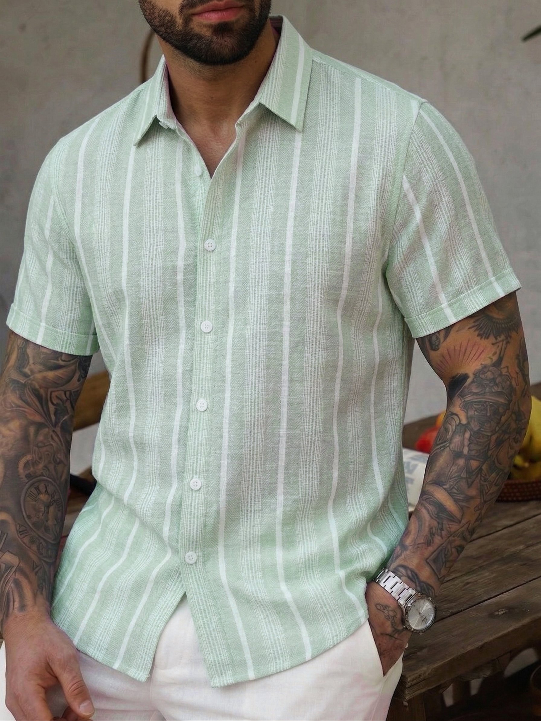 Men Casual Striped Short Sleeve Shirt