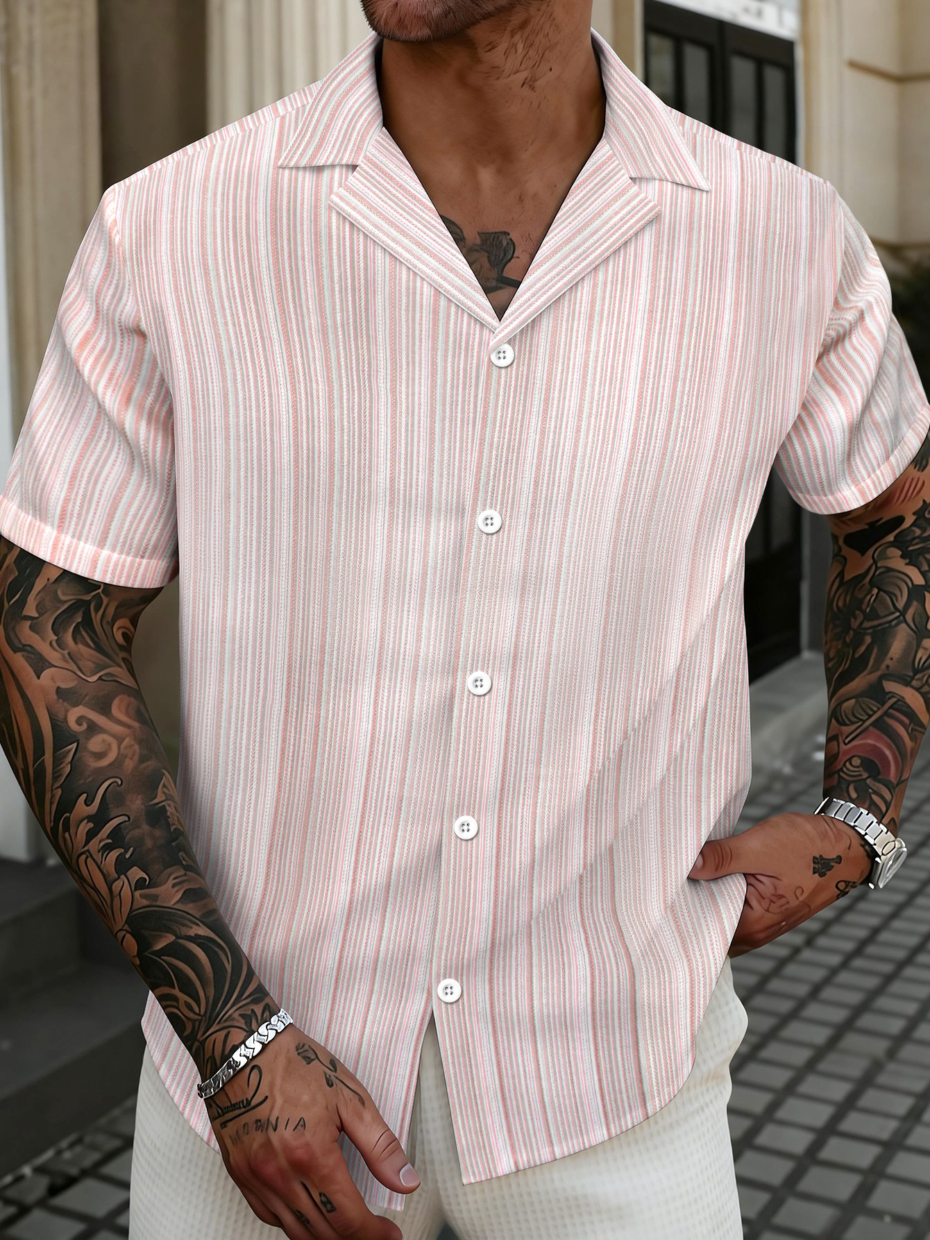 Men Casual Striped Short Sleeve Shirt