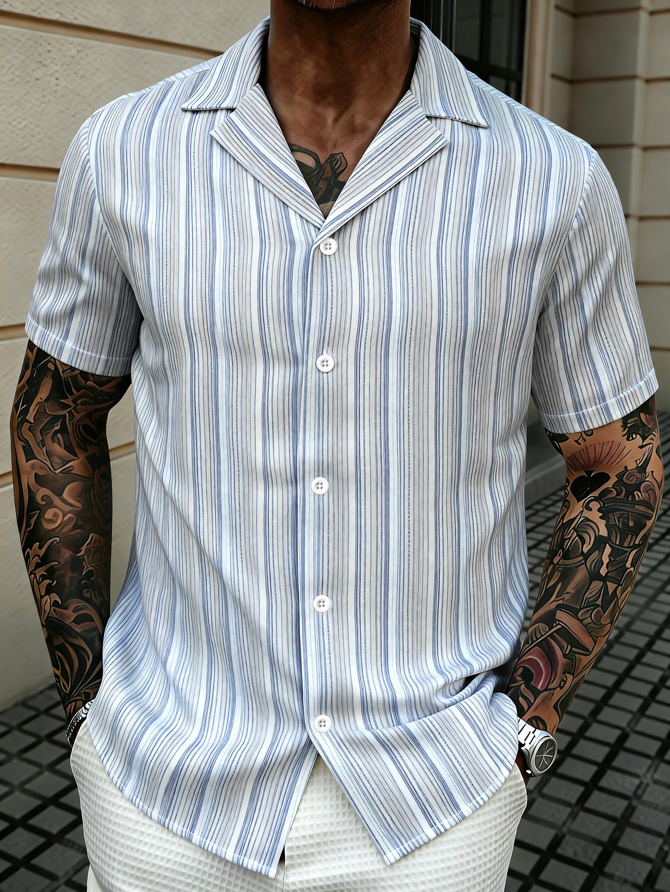 Men Casual Striped Short Sleeve Shirt
