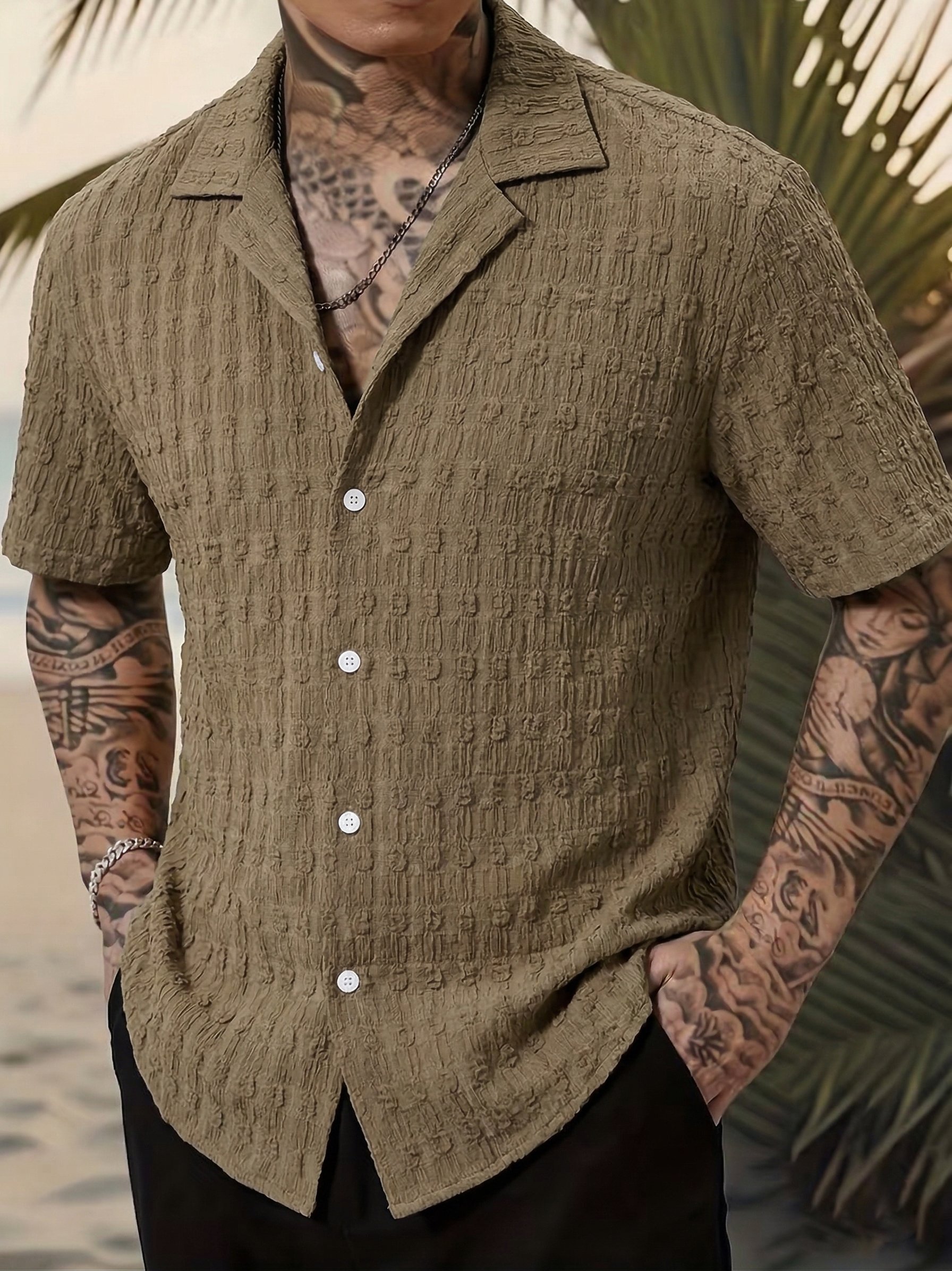 Men Textured Short Sleeve Casual Shirt