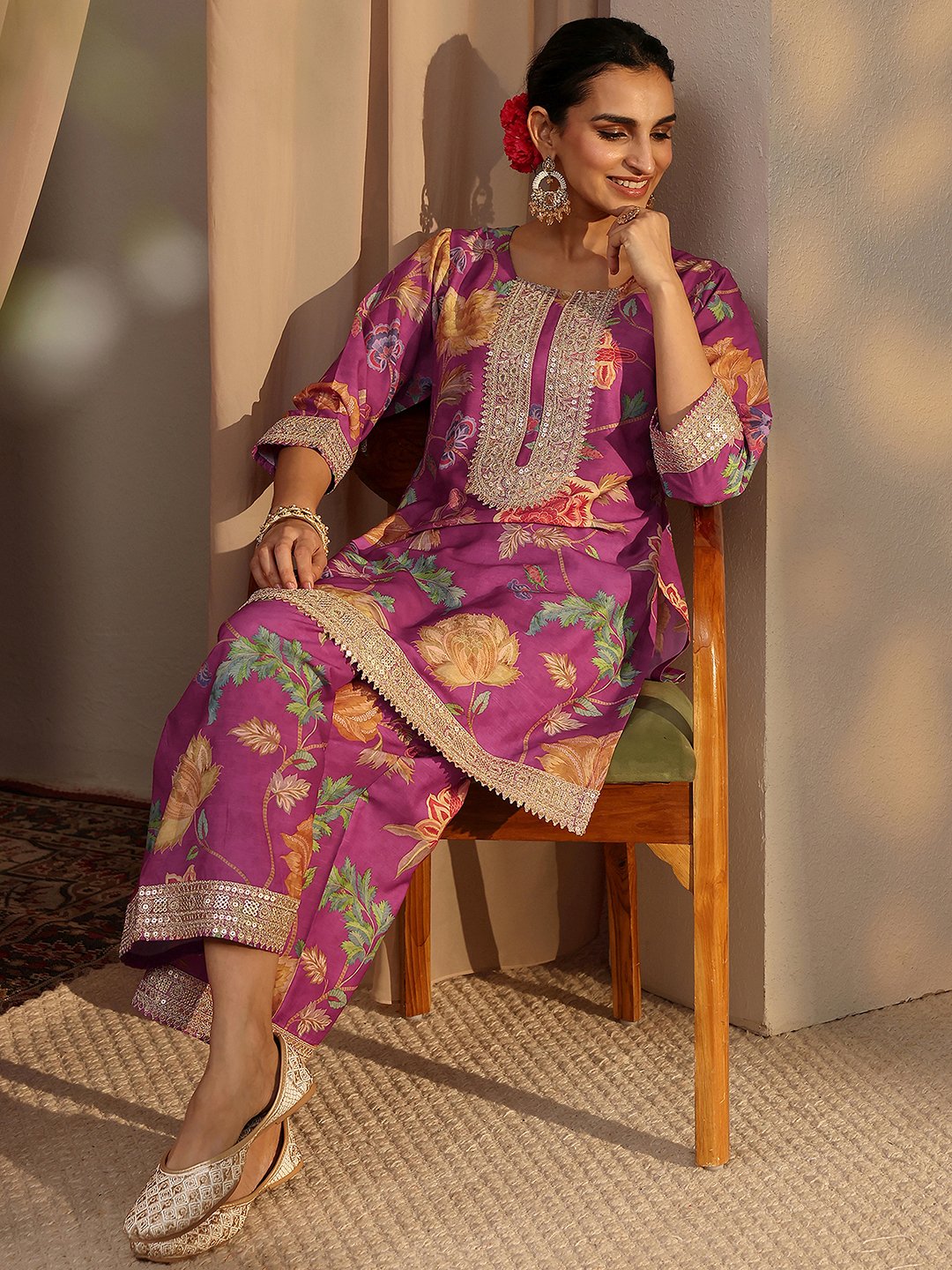 Pink Printed Silk Blend Co-Ords