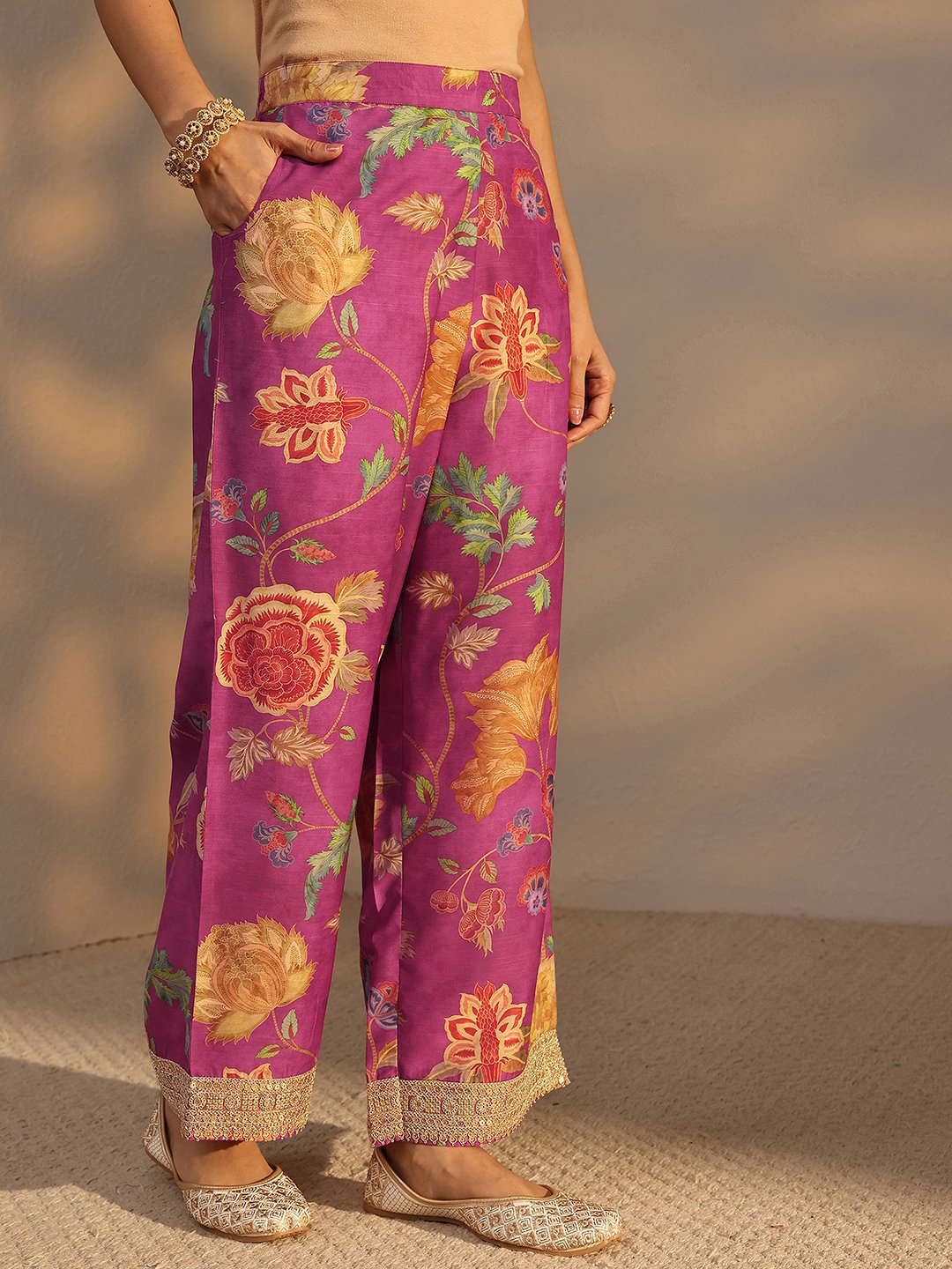 Pink Printed Silk Blend Co-Ords