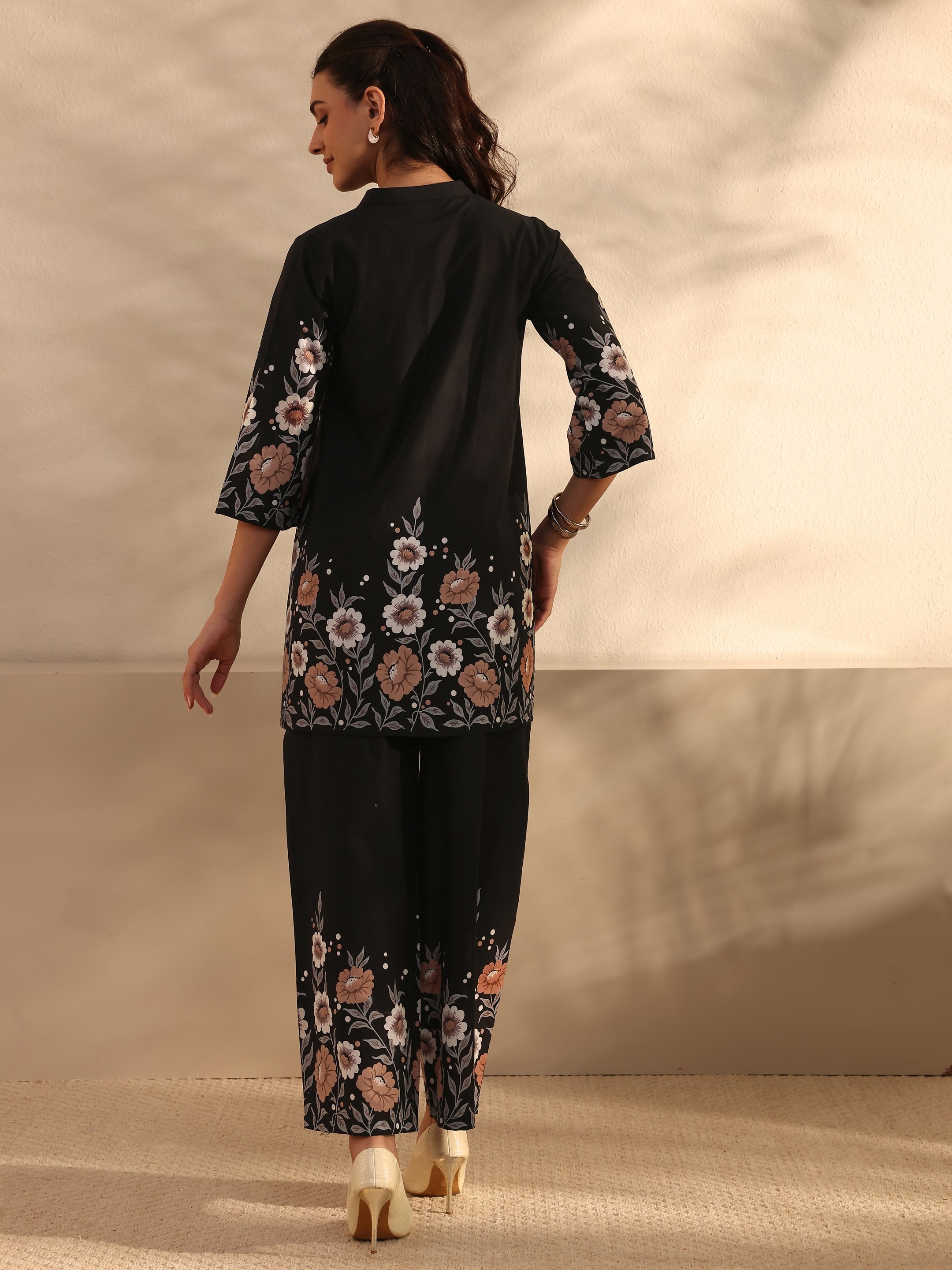Black Printed Cotton Top and Pants Co-Ords