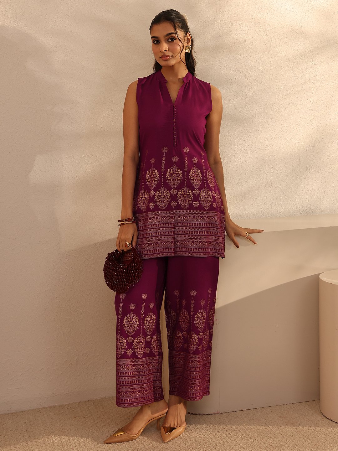 Burgundy Printed Viscose Rayon Co-Ords