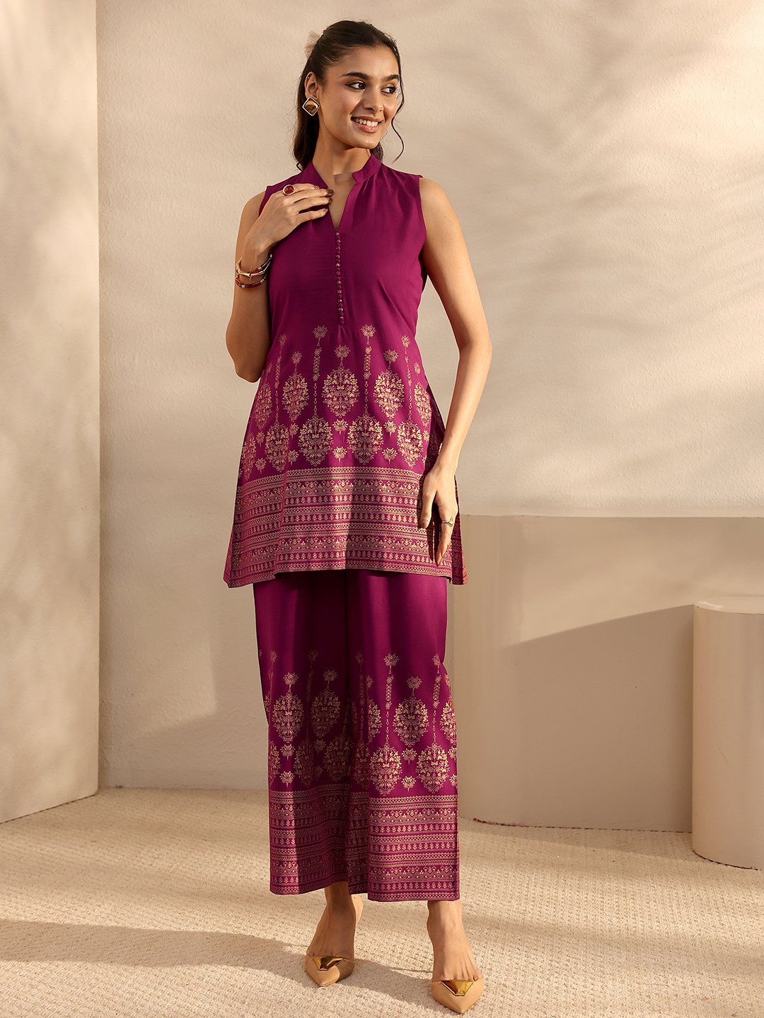 Burgundy Printed Viscose Rayon Co-Ords