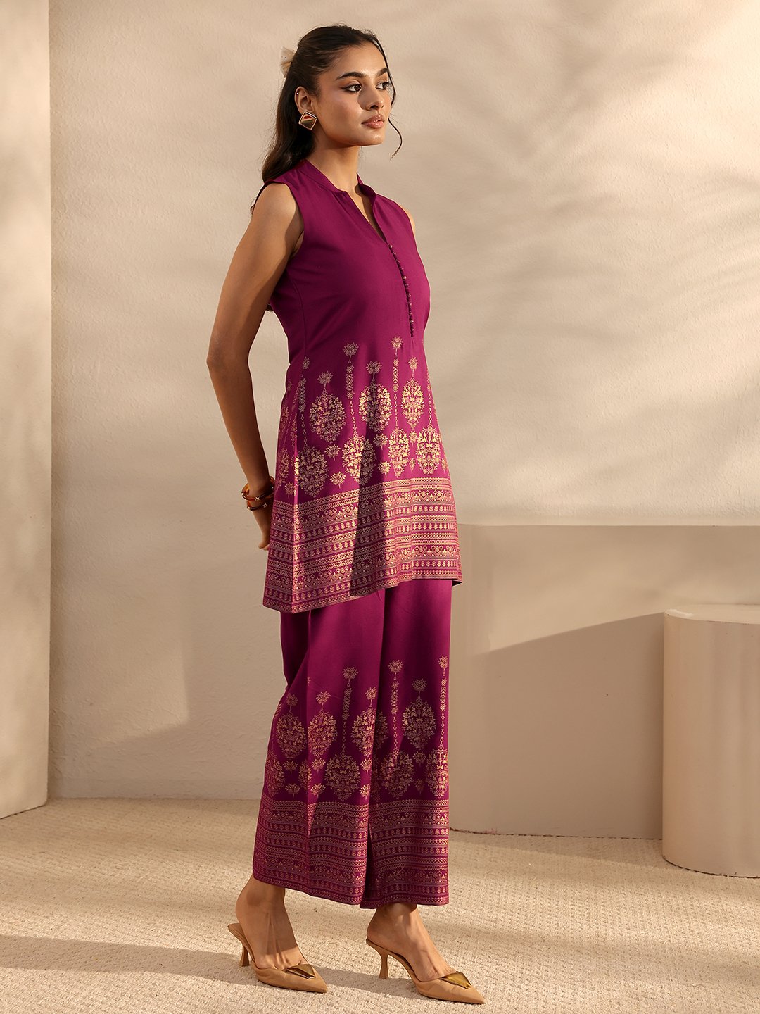 Burgundy Printed Viscose Rayon Co-Ords
