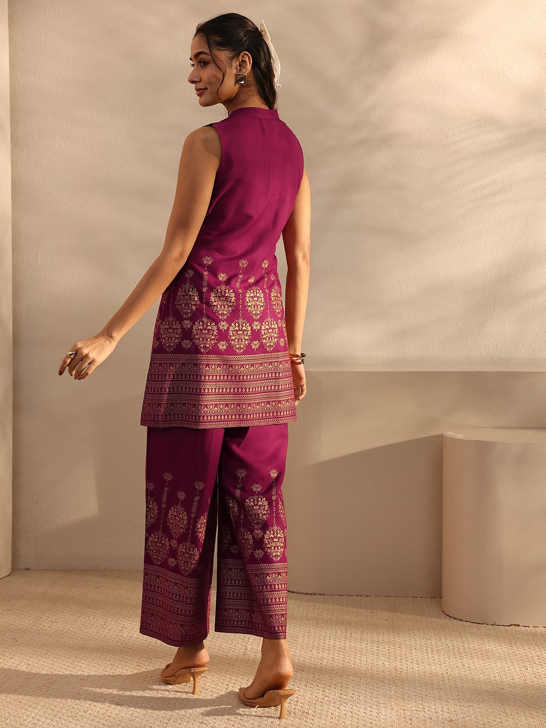 Burgundy Printed Viscose Rayon Co-Ords