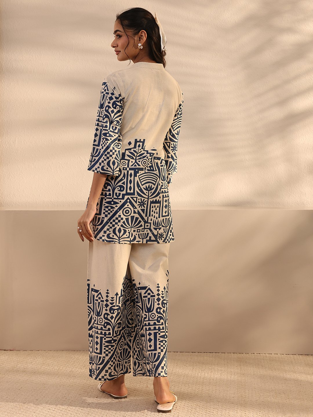 Off White Printed Cotton Co-Ords