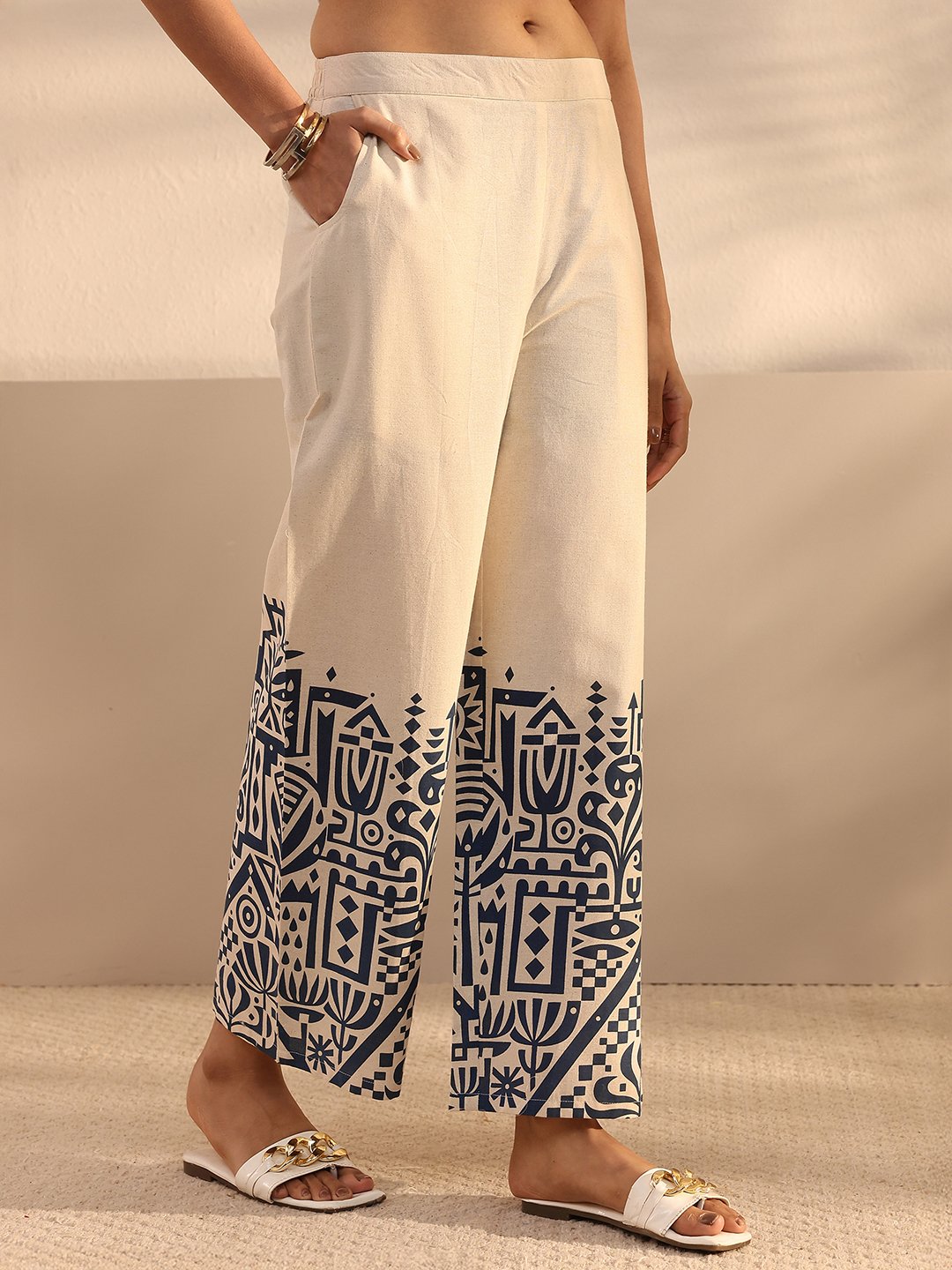 Off White Printed Cotton Co-Ords