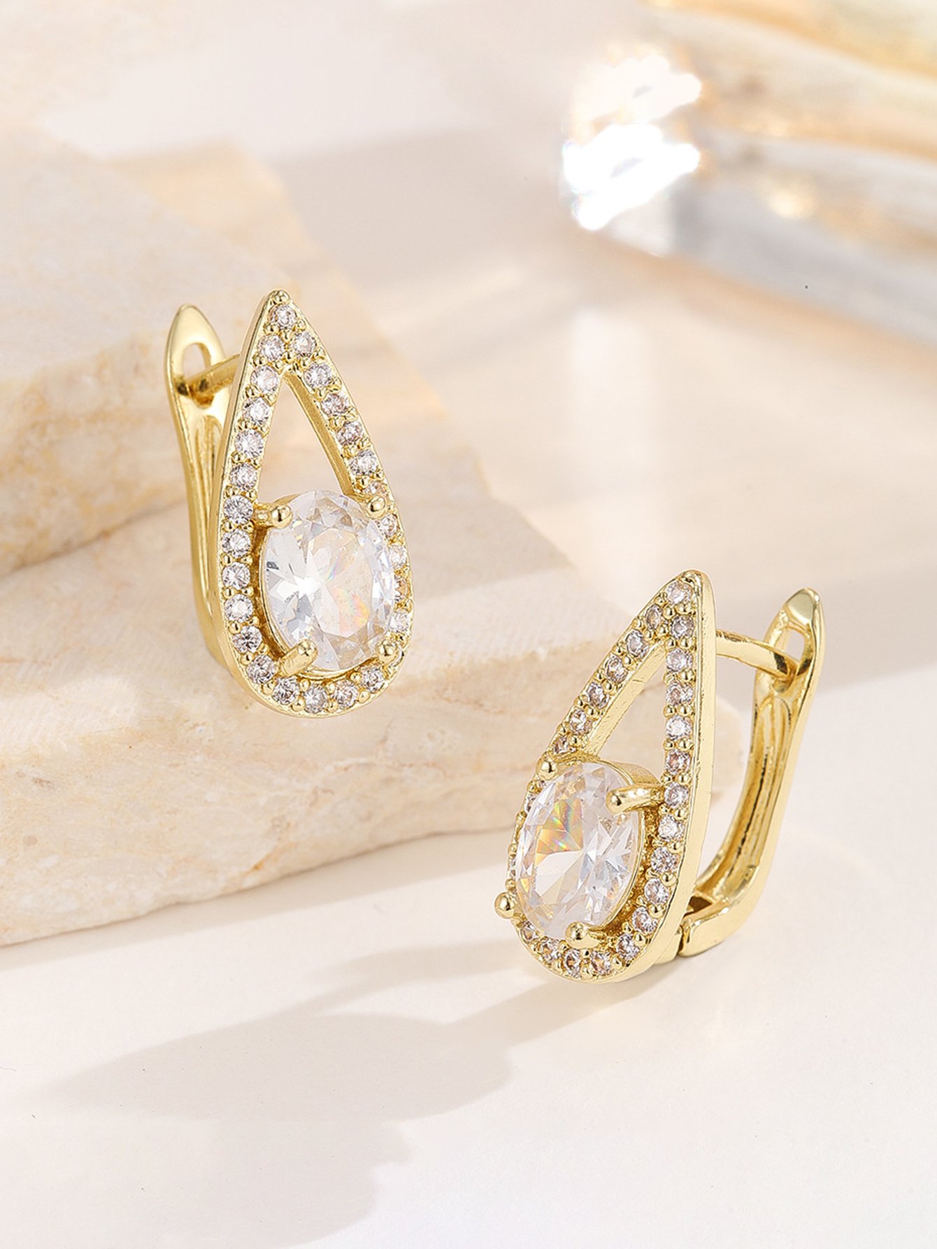 Droplet Zircon Huggie Earrings