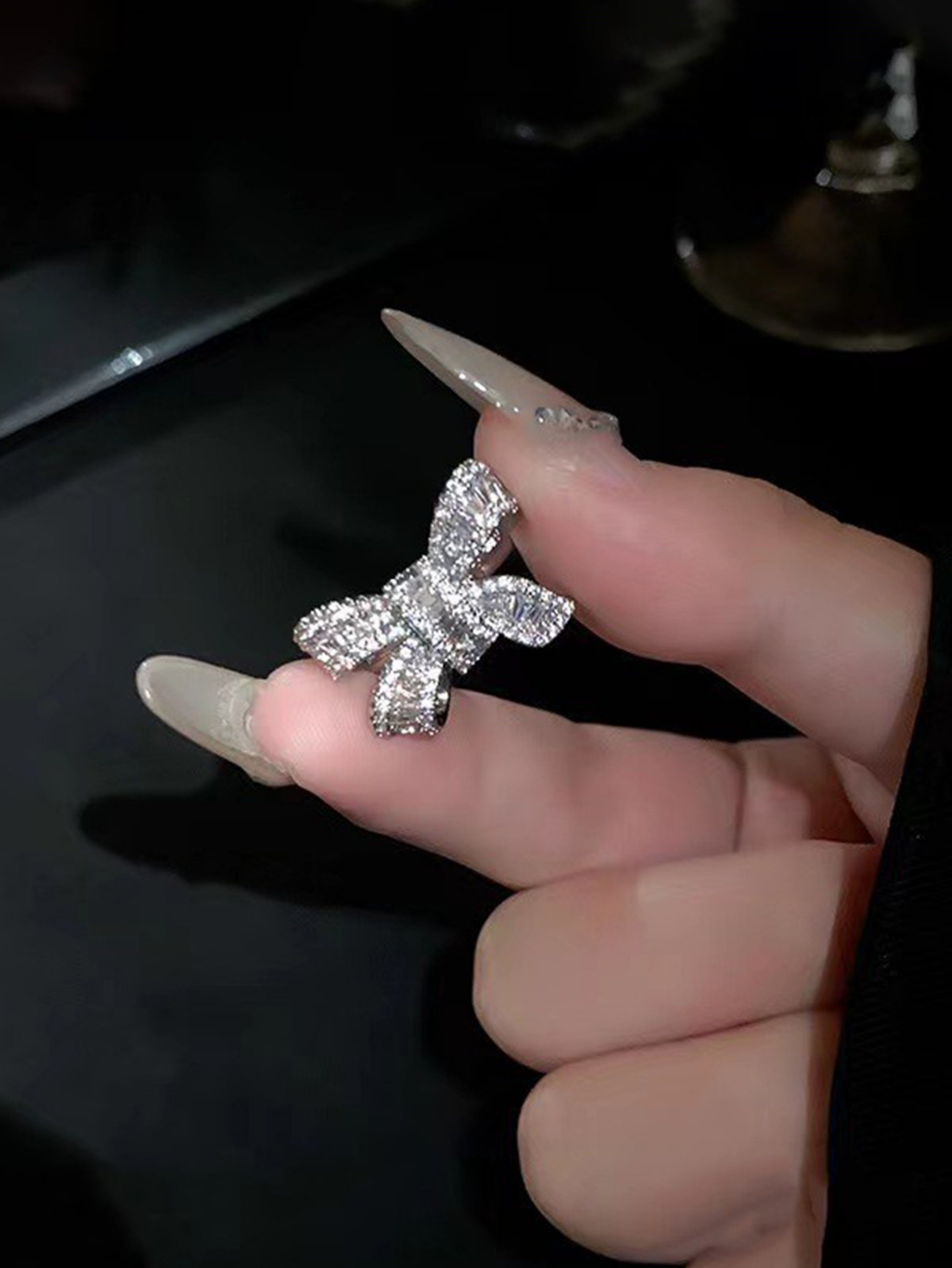 Silver Embellished Bow Ring