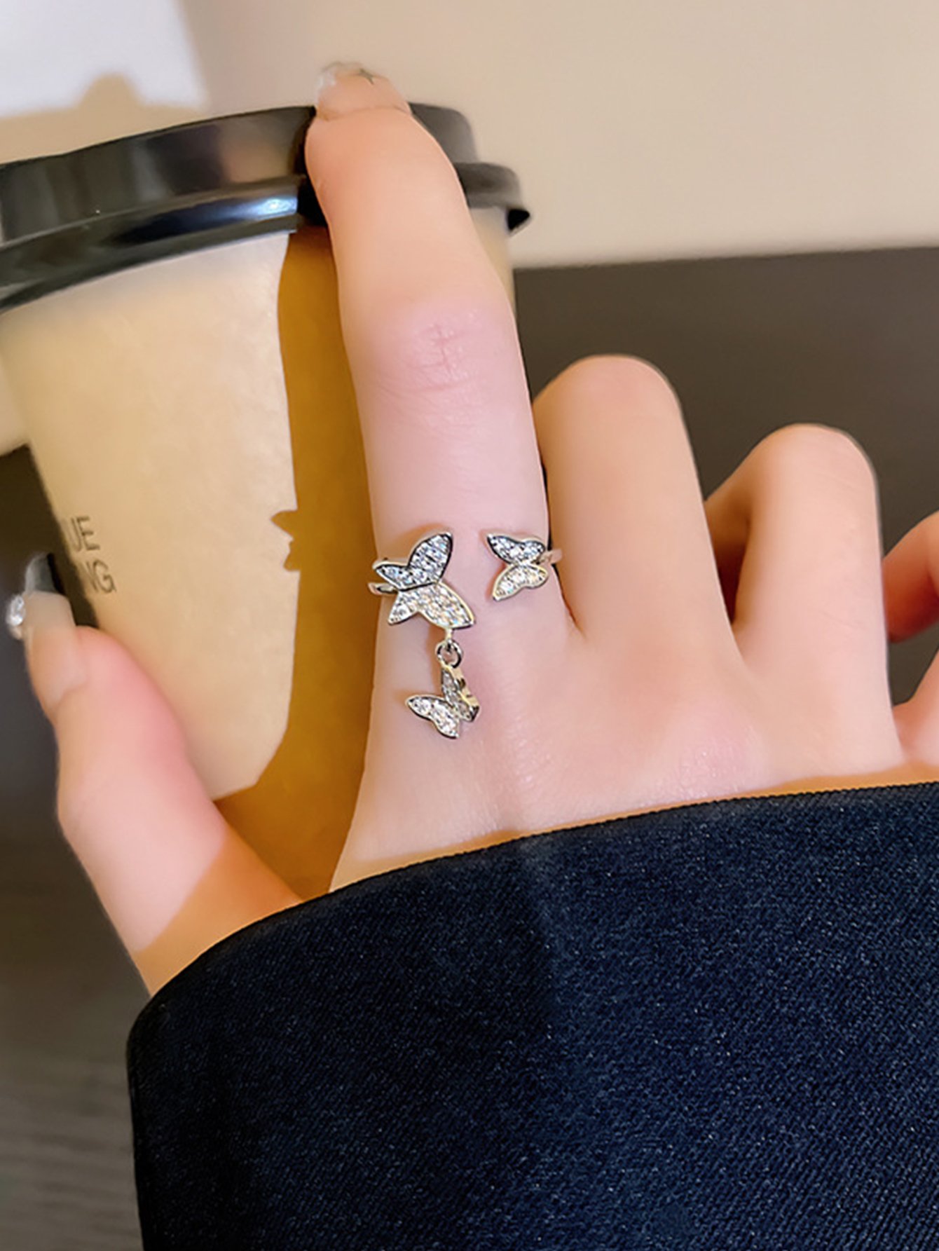 Silver Butterfly Dangle Ring