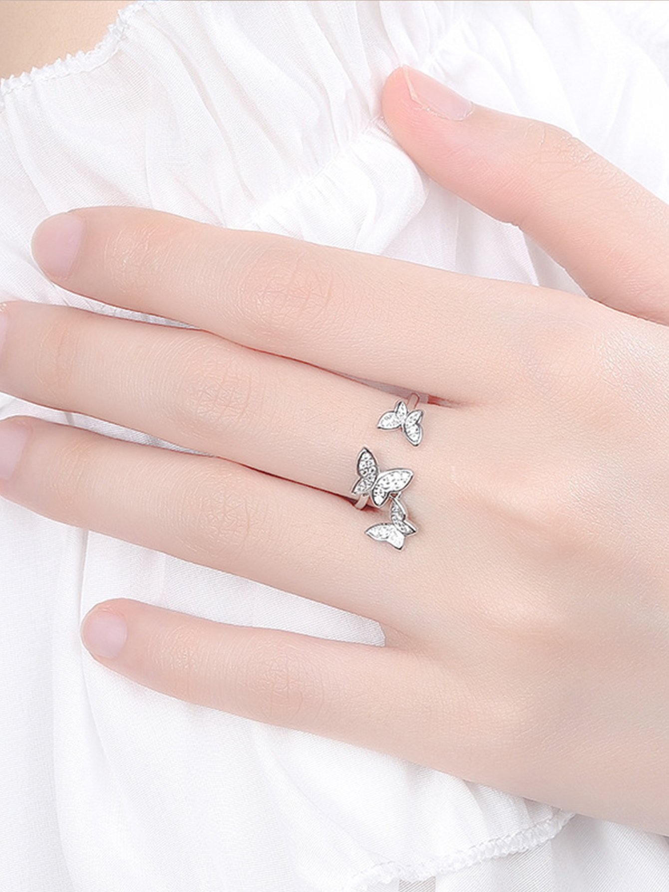 Silver Butterfly Dangle Ring