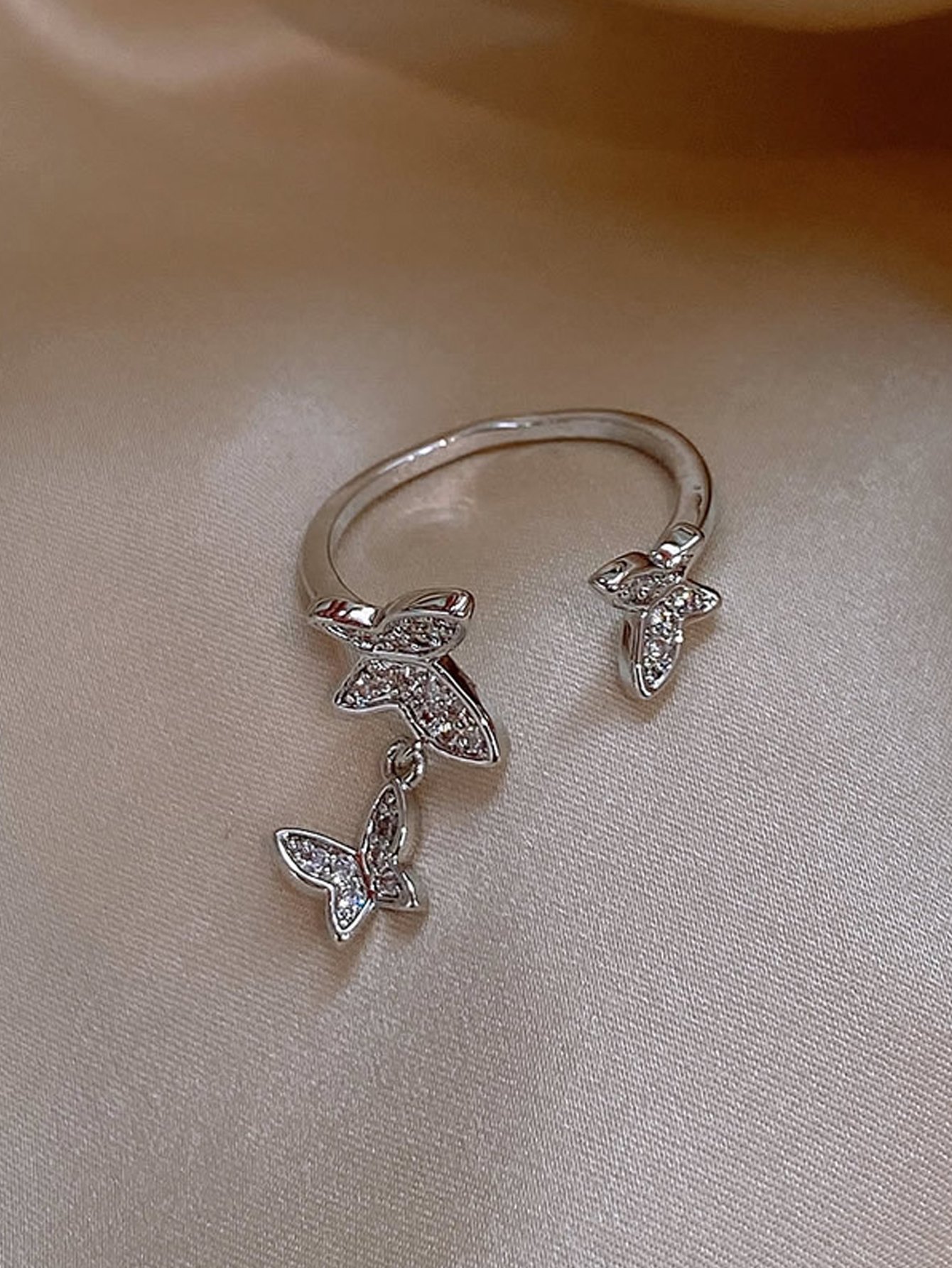 Silver Butterfly Dangle Ring