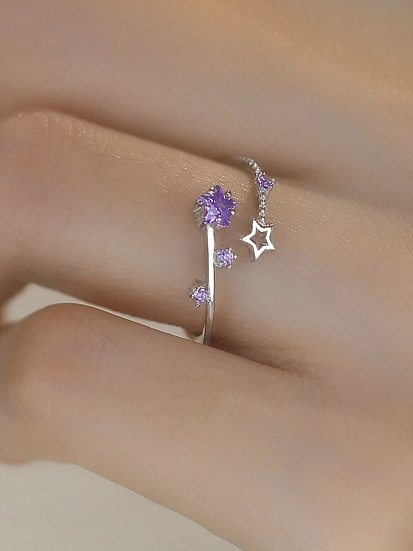 Silver Celestial Star Adjustable Ring