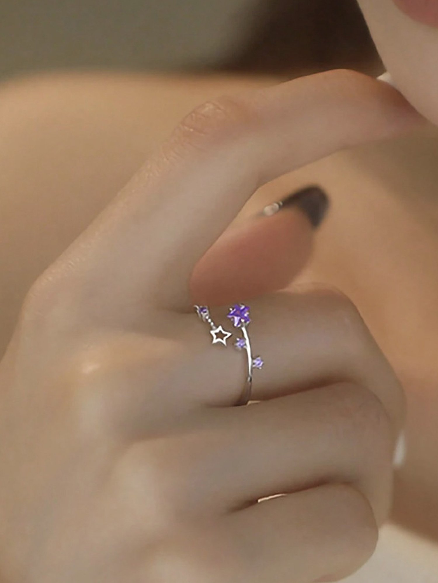Silver Celestial Star Adjustable Ring