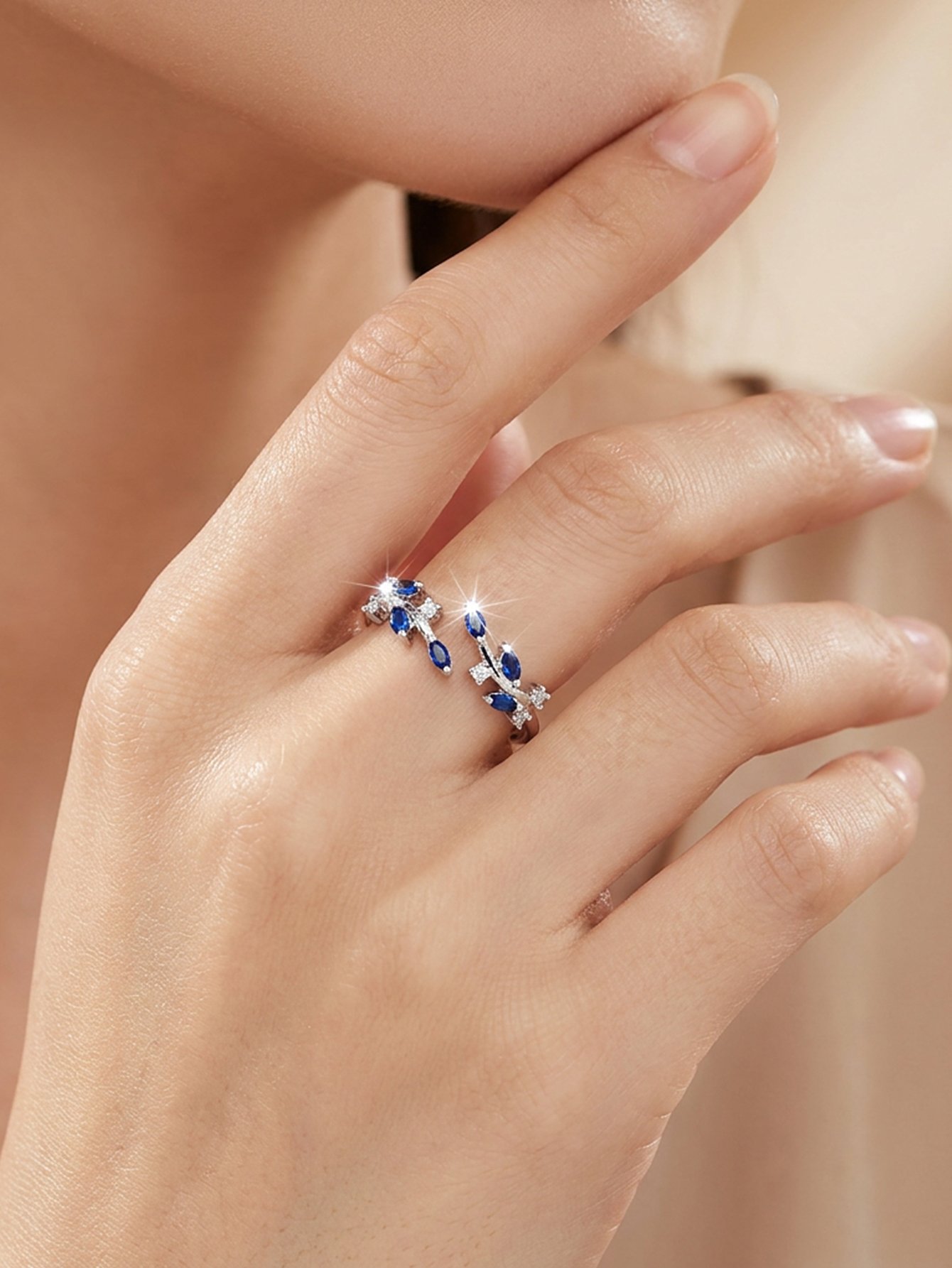 Silver Embellished Leaf Ring