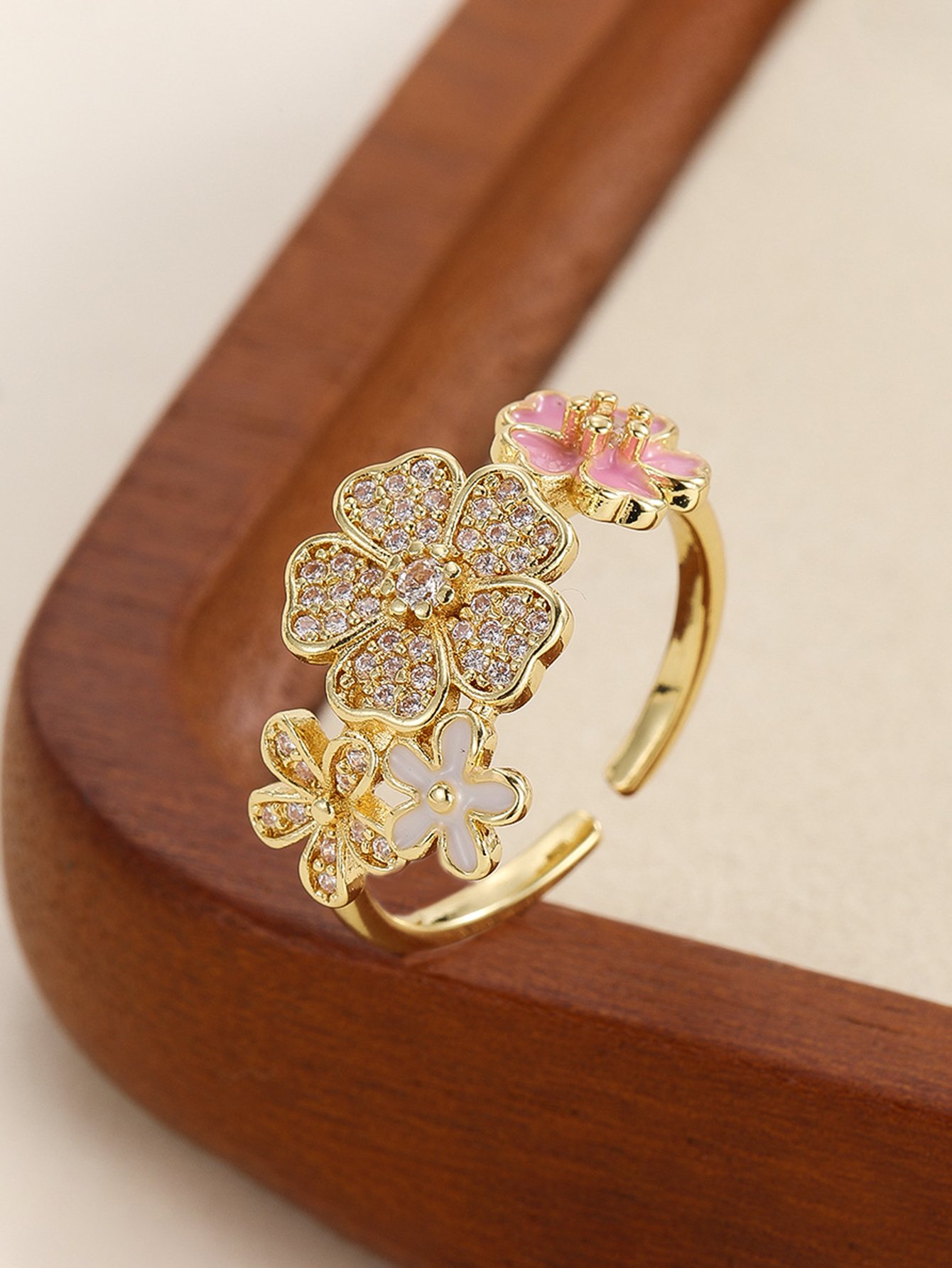 Gold Tone Embellished Flower Accent Ring