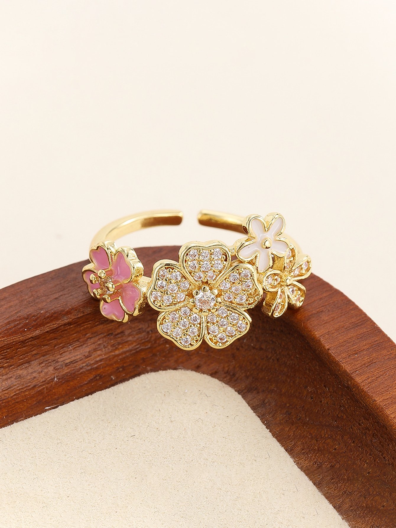 Gold Tone Embellished Flower Accent Ring