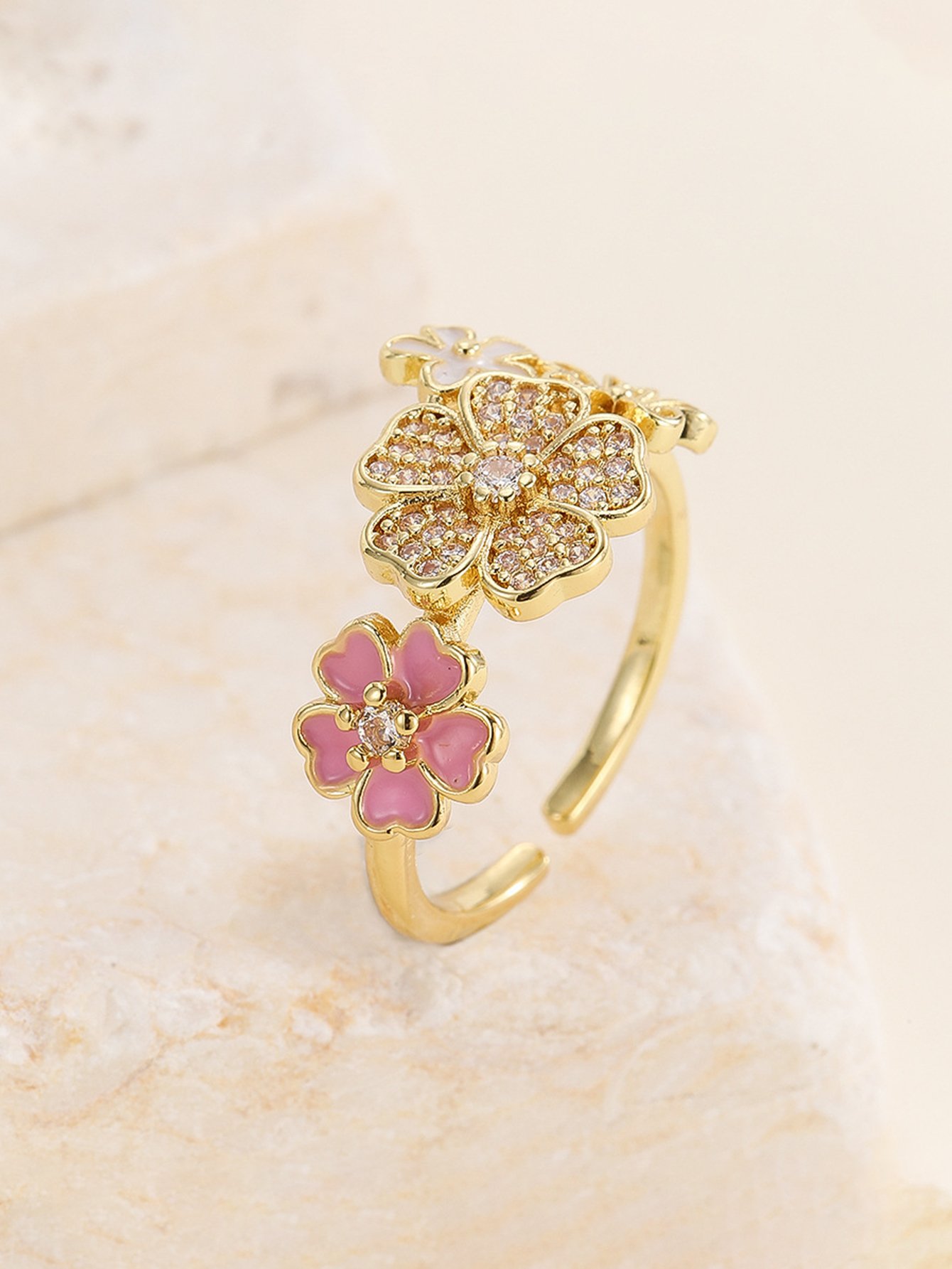 Gold Tone Embellished Flower Accent Ring