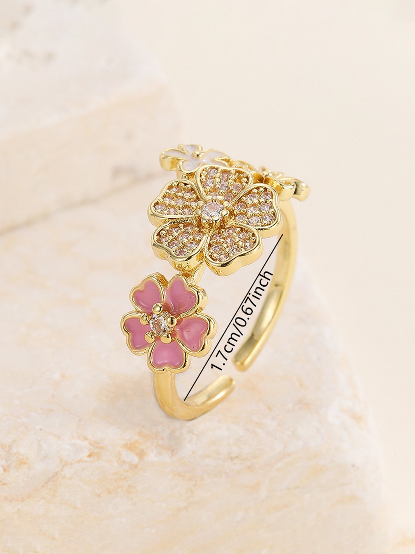 Gold Tone Embellished Flower Accent Ring