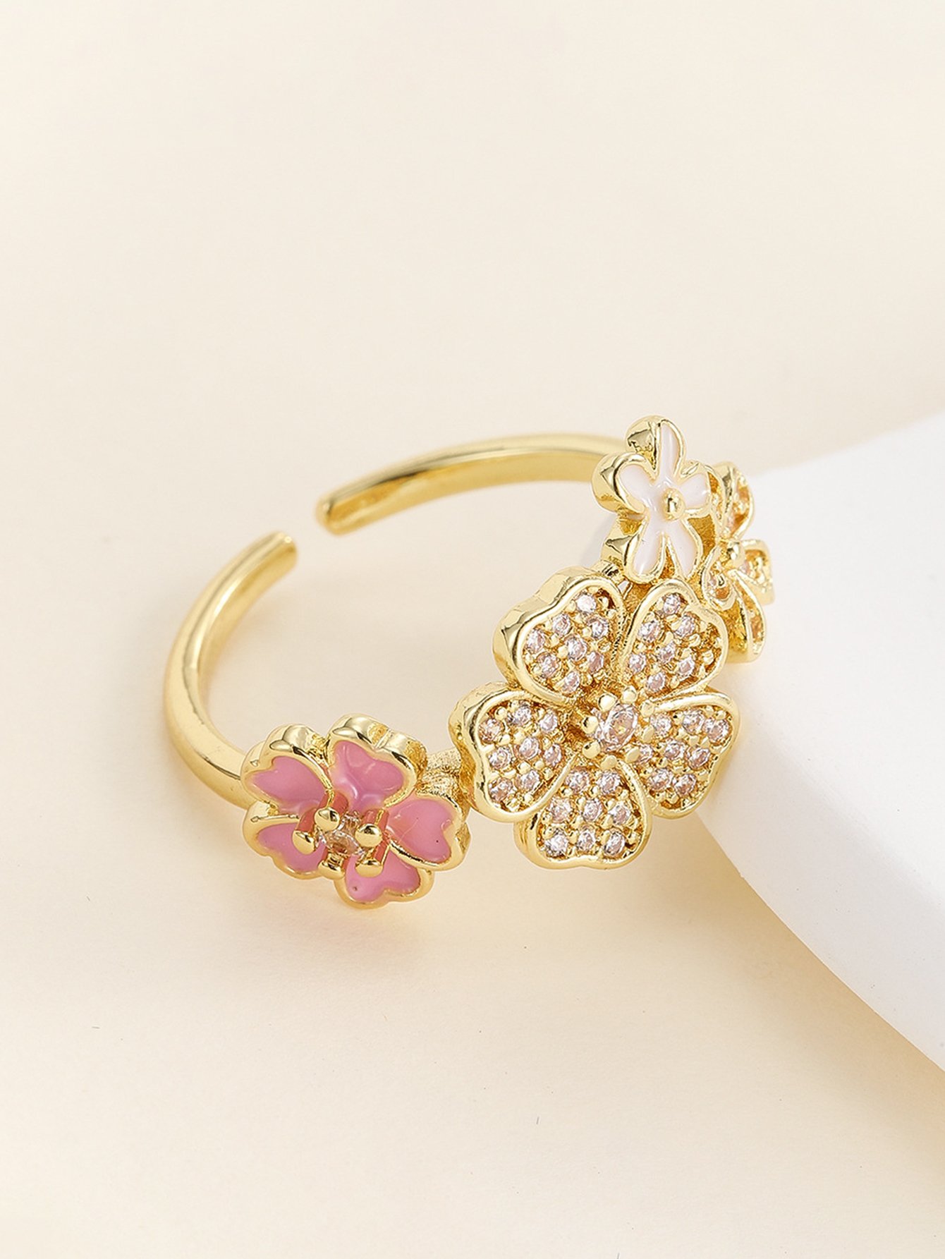 Gold Tone Embellished Flower Accent Ring