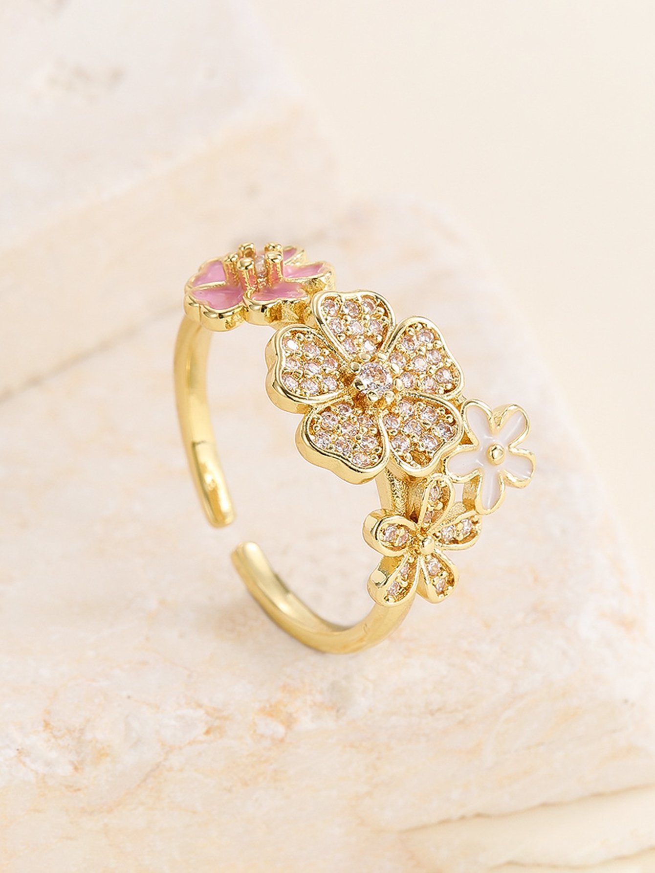 Gold Tone Embellished Flower Accent Ring