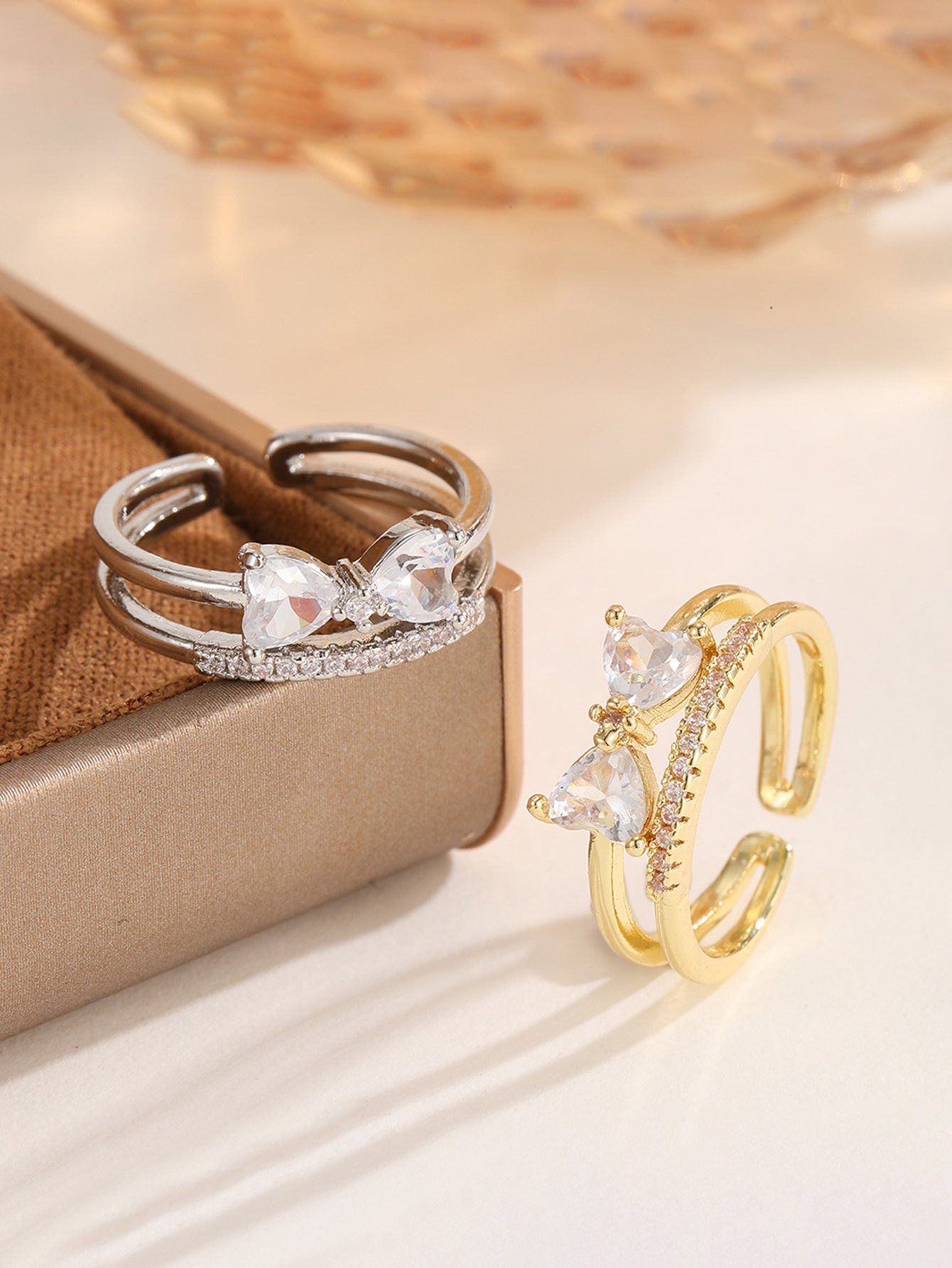 Silver Zircon Adjustable Bow Ring