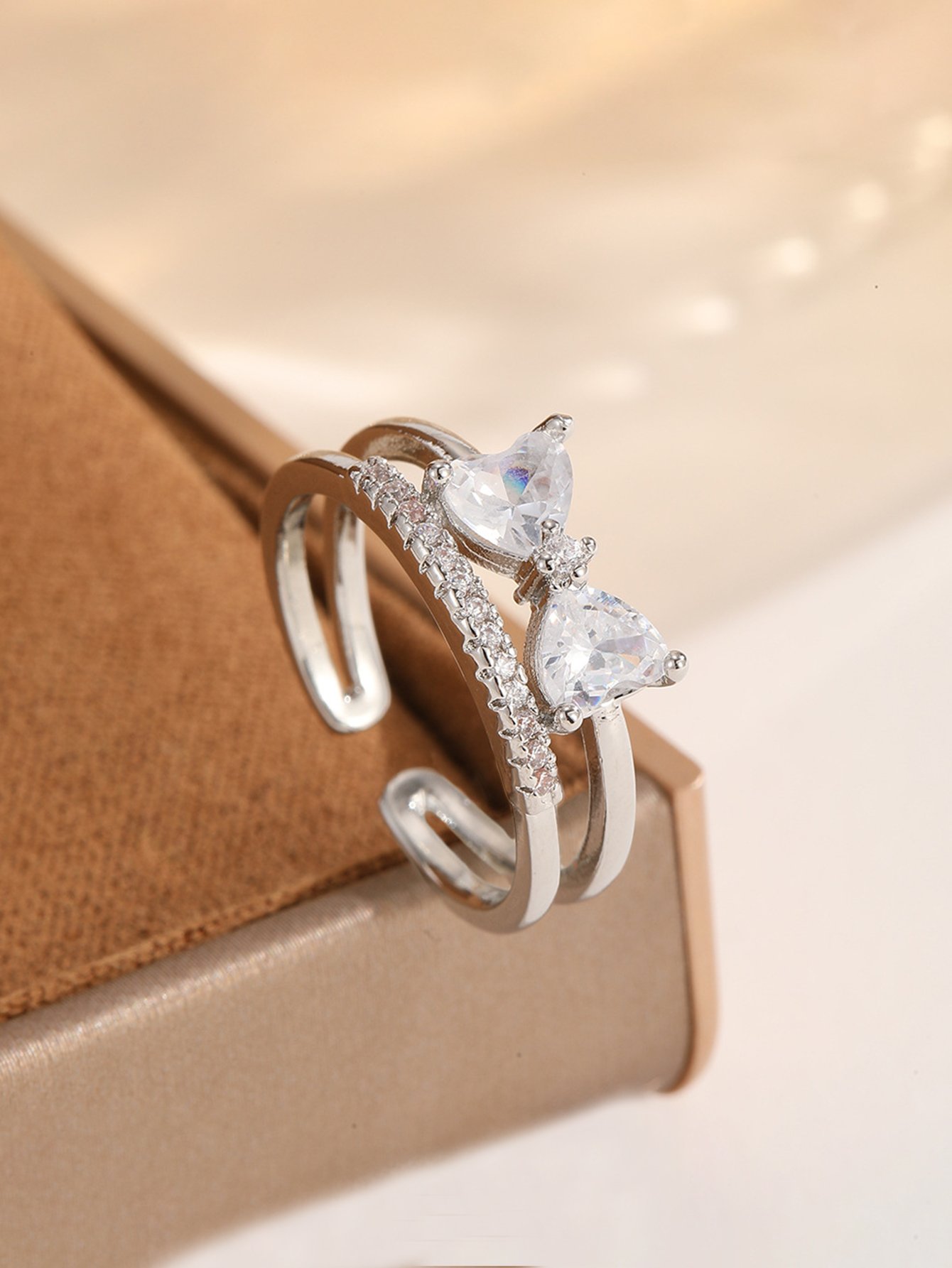 Silver Zircon Adjustable Bow Ring
