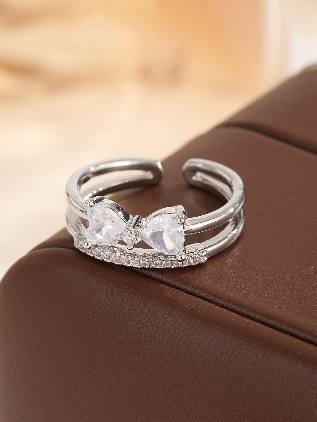 Silver Zircon Adjustable Bow Ring