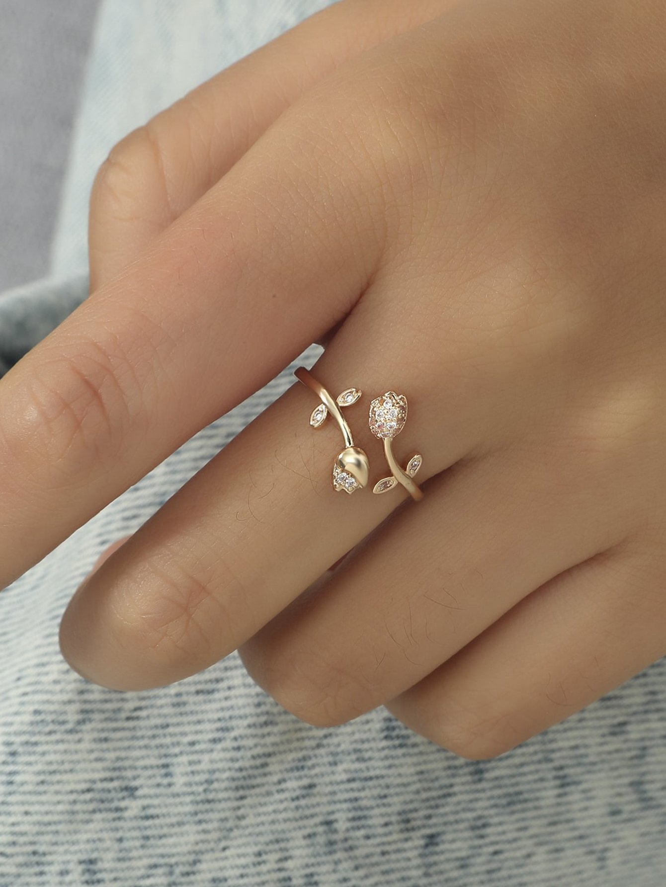 Gold Tone Tulip Blossom Adjustable Open Ring