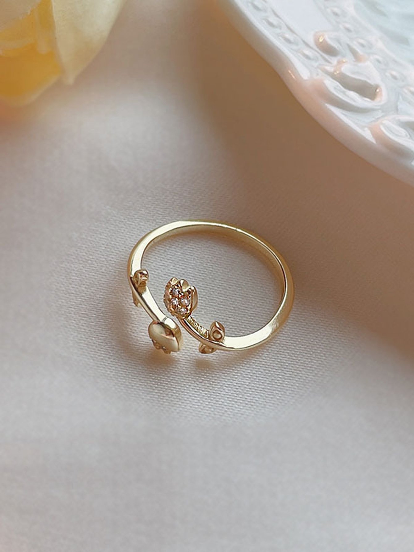 Gold Tone Tulip Blossom Adjustable Open Ring