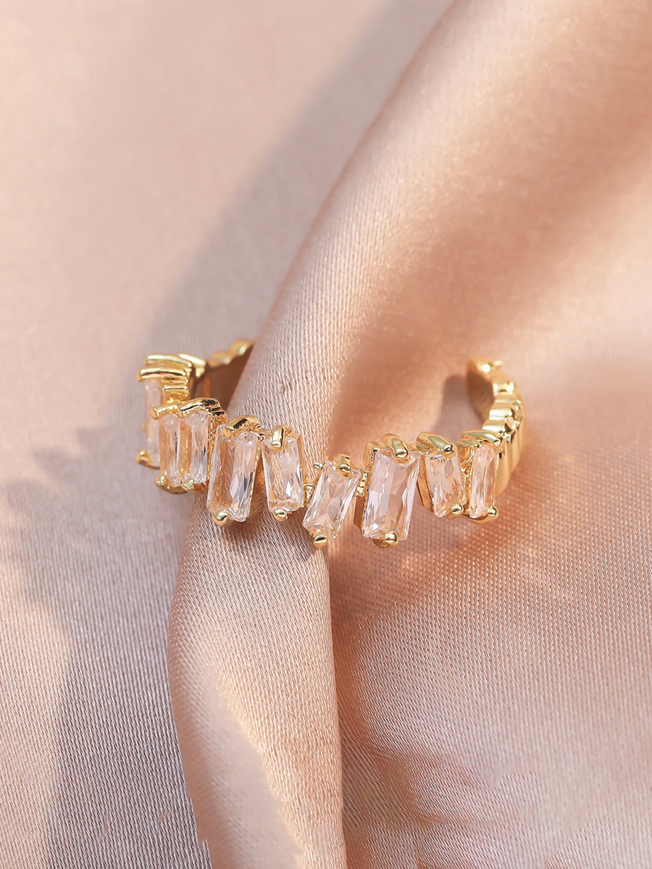 Gold Tone Baguette Crystal Ring