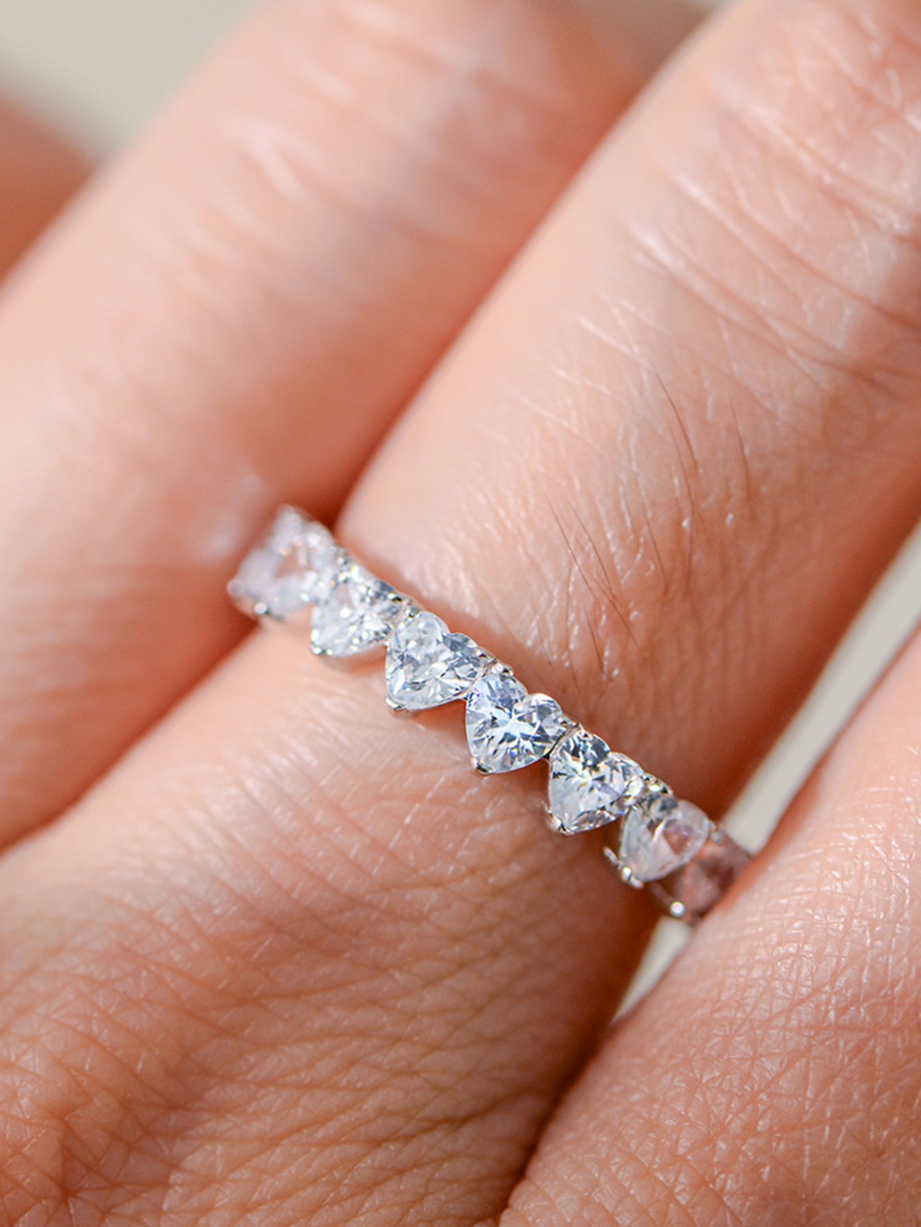 Silver Embellished Heart Eternity Ring