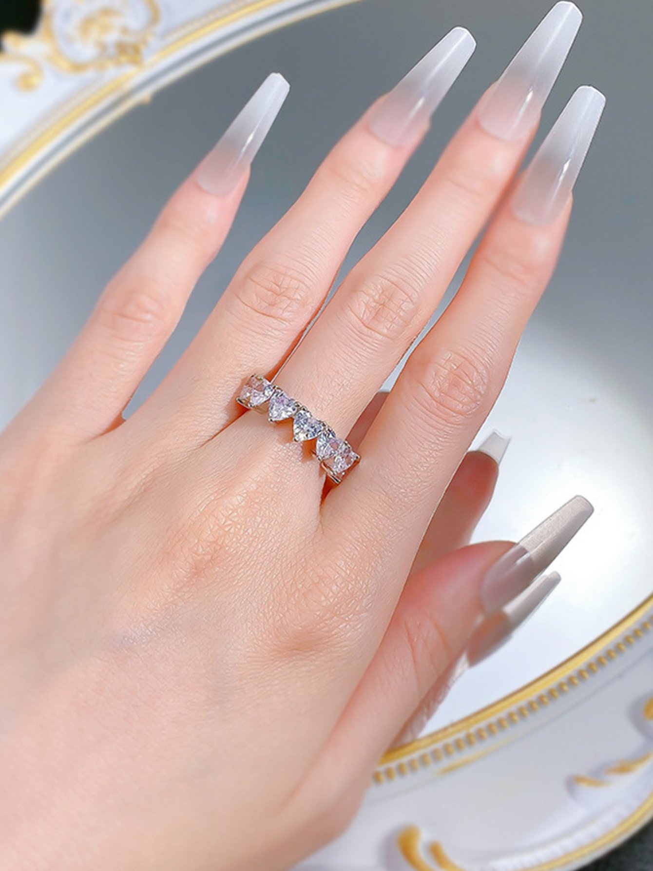 Silver Embellished Heart Eternity Ring