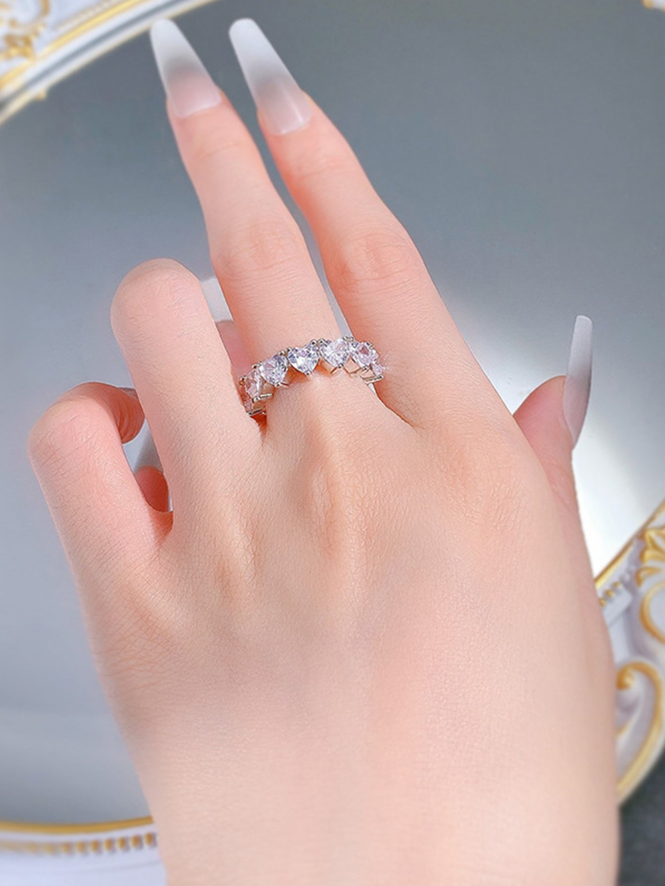 Silver Embellished Heart Eternity Ring