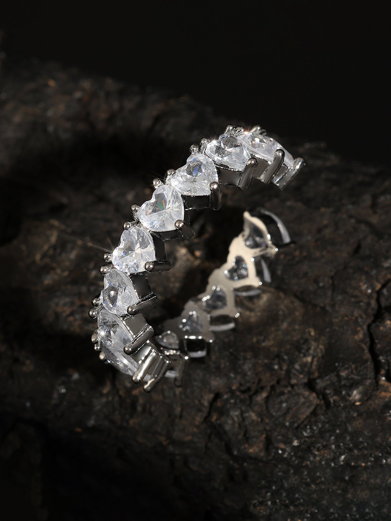 Silver Embellished Heart Eternity Ring