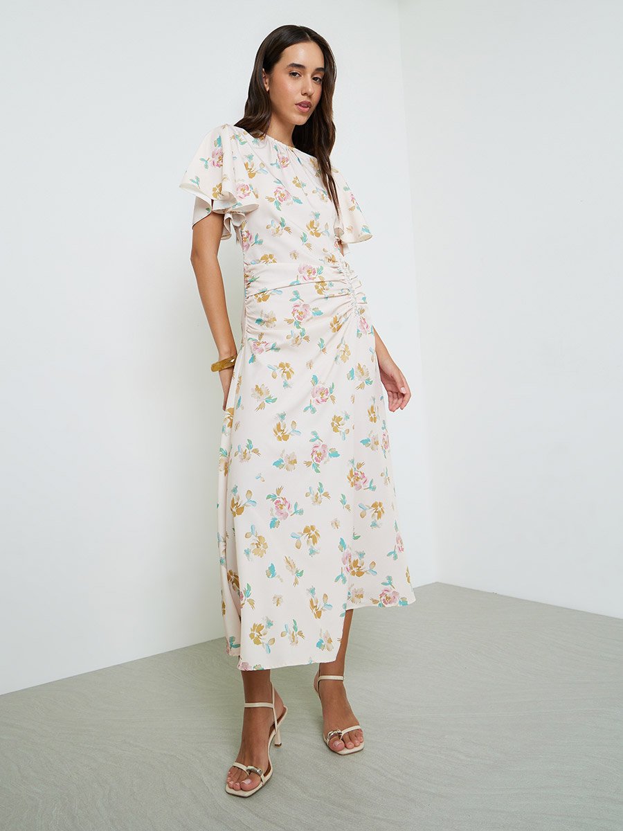 Floral A-Line Ankle Length Dress with Short Sleeves