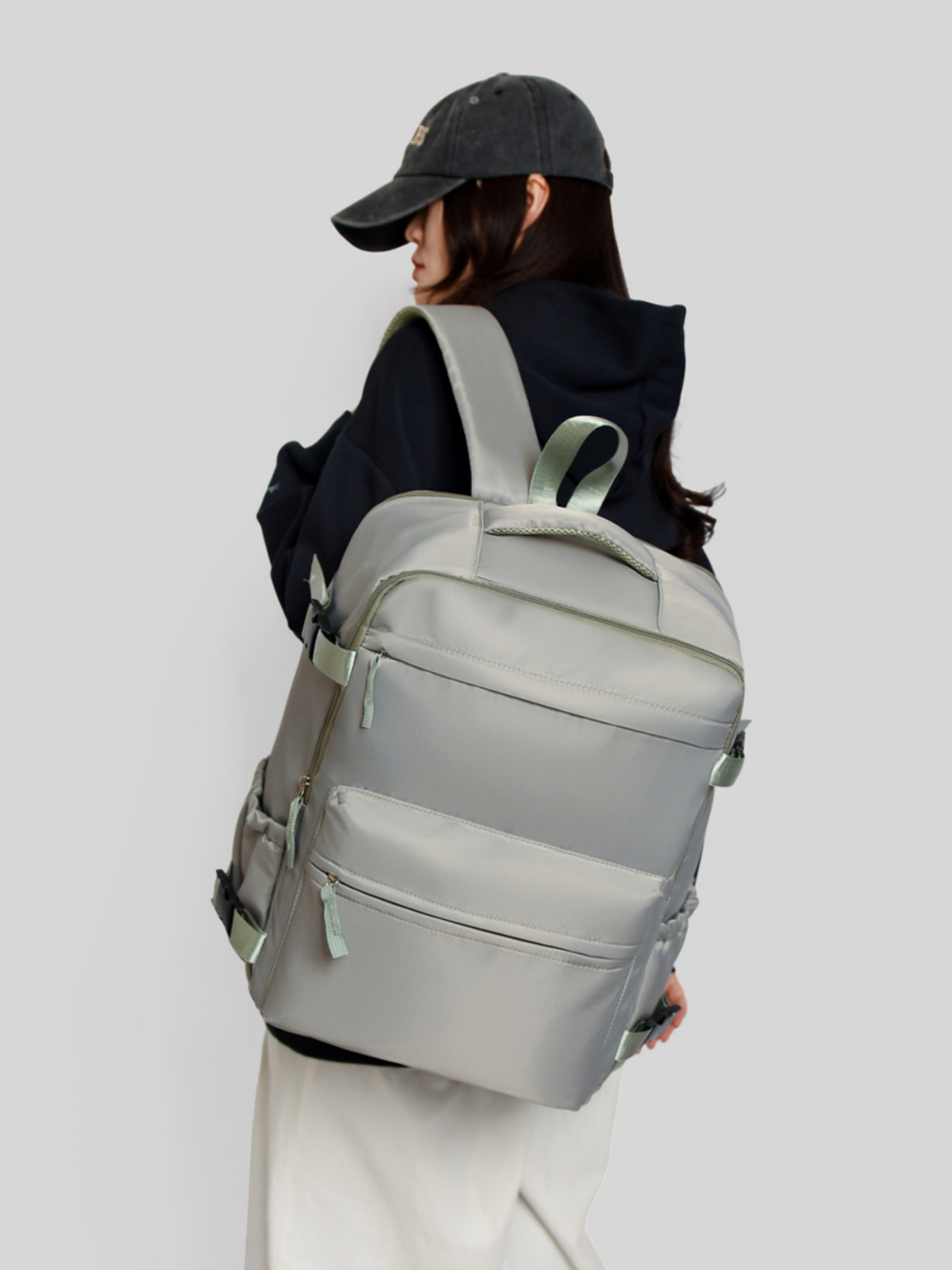 Green Backpack with Shoe Compartment