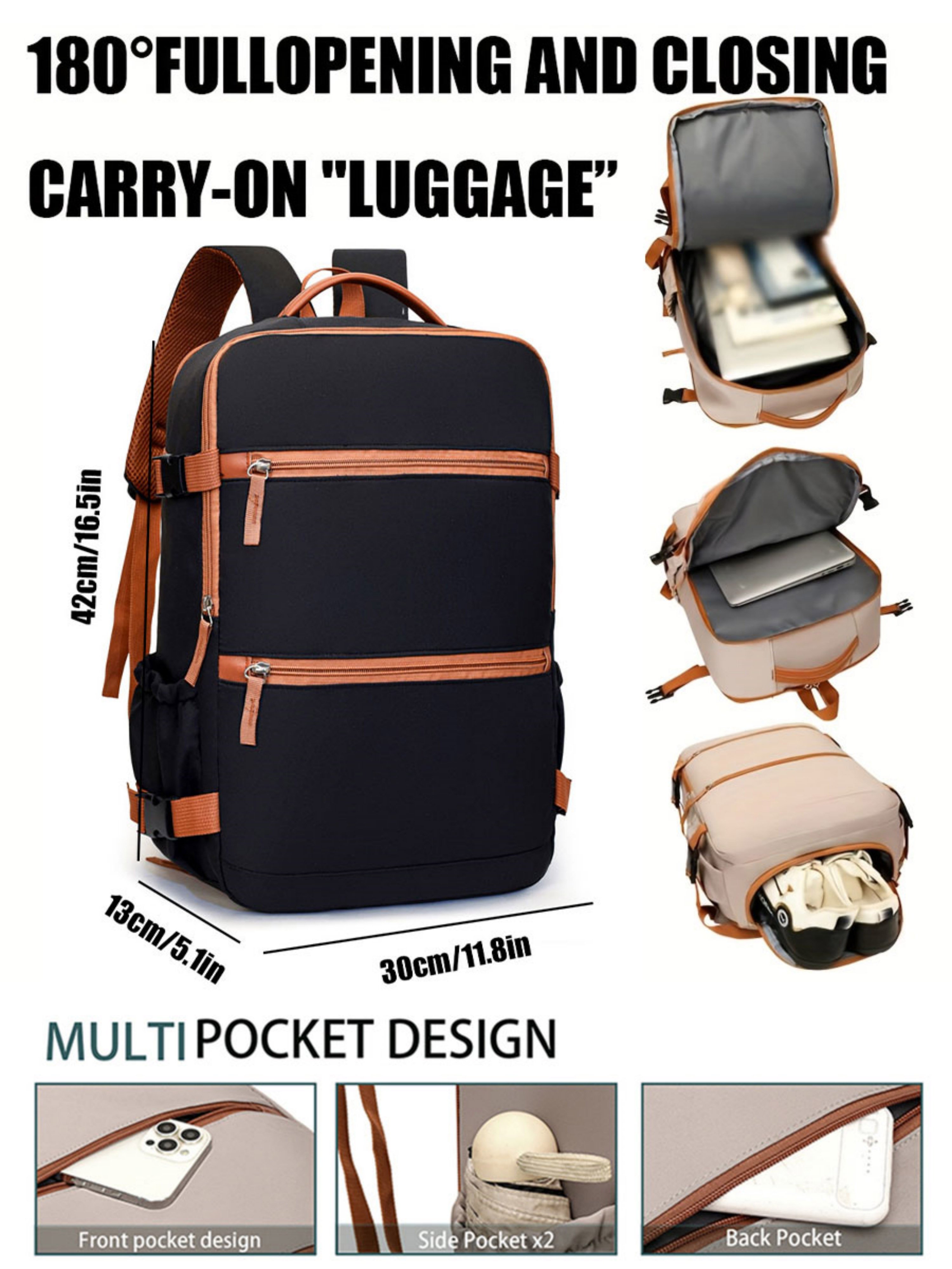 Black Travel Backpack with Shoe Compartment