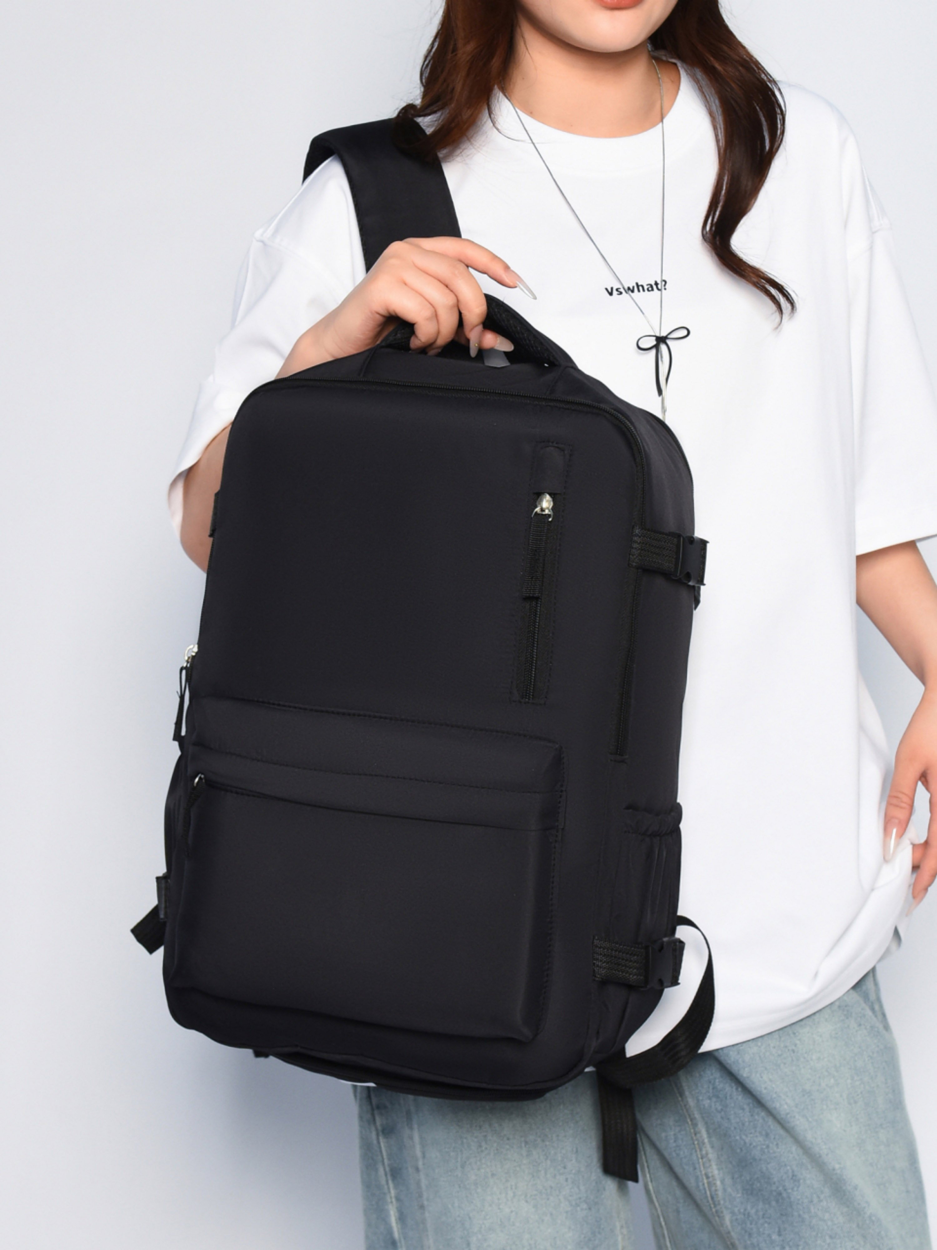 Black Travel Backpack with Shoe Compartment