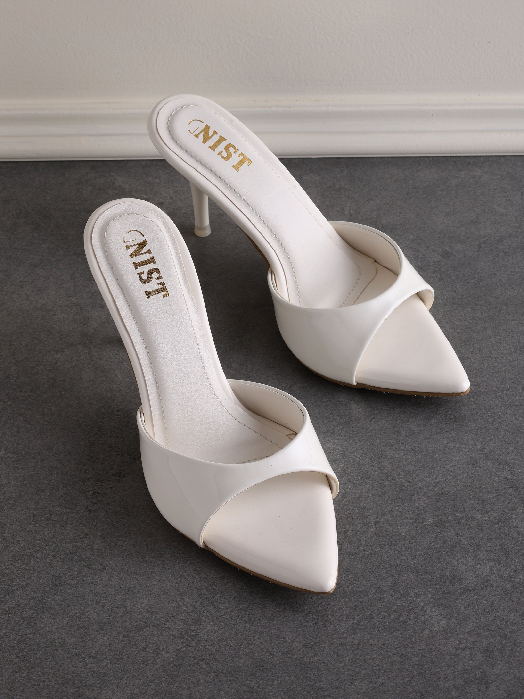 White Pointed-Toe High Heel Sandals