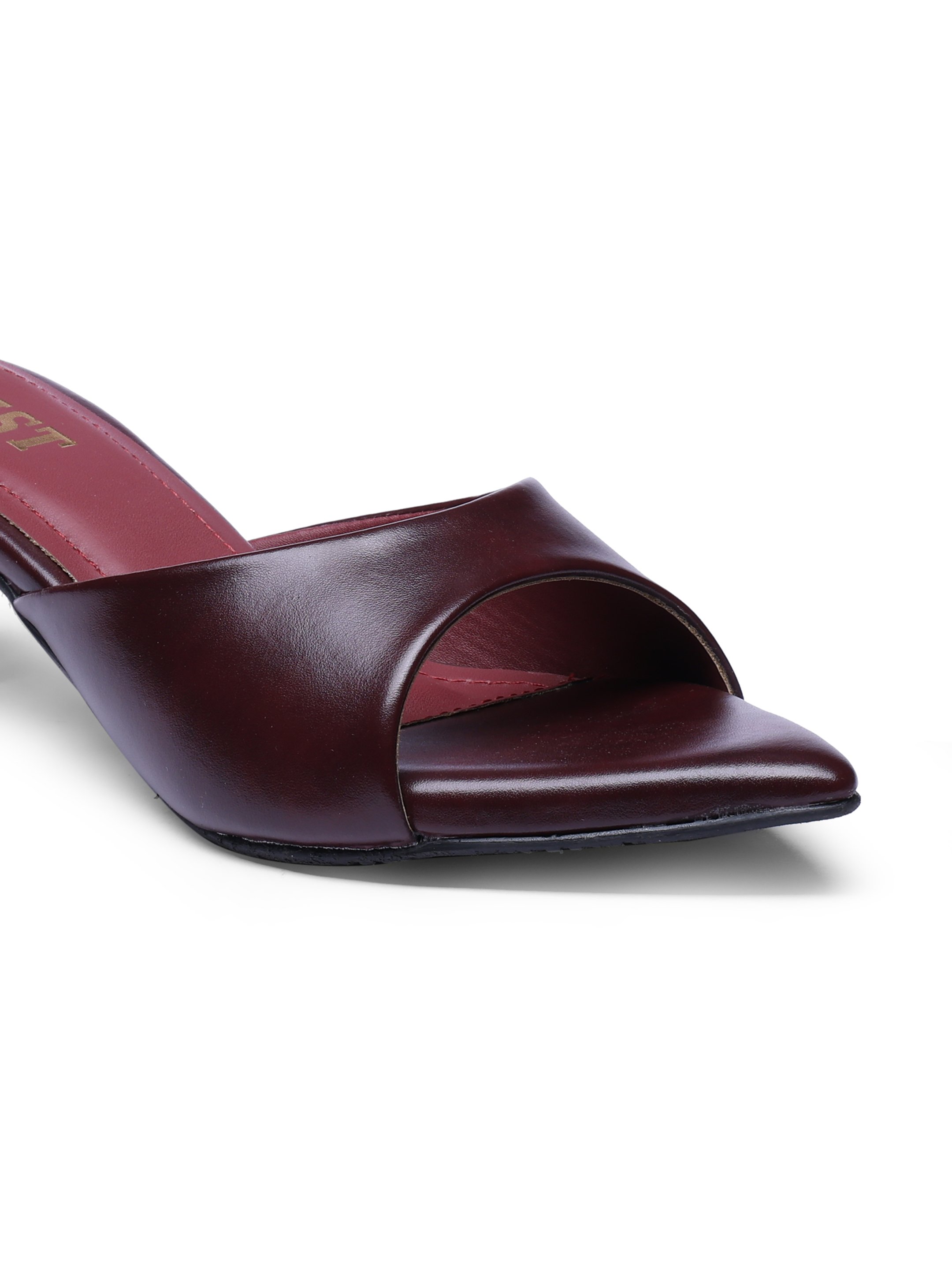 Burgundy Low Heel Kitten Sandals 