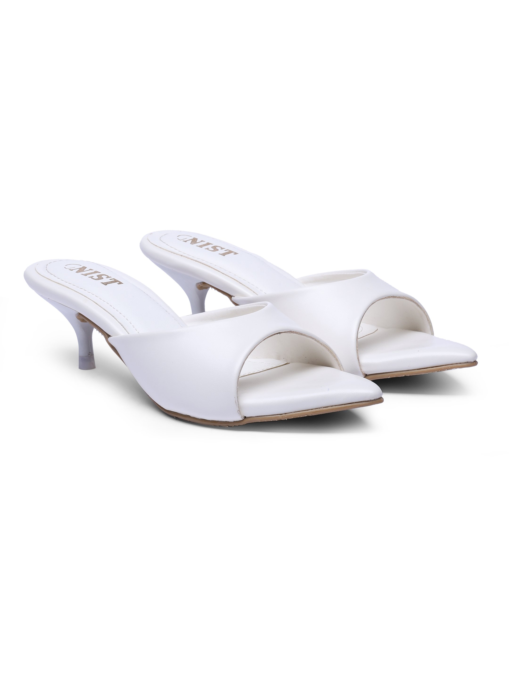 White Low Heel Slip-On Sandals 