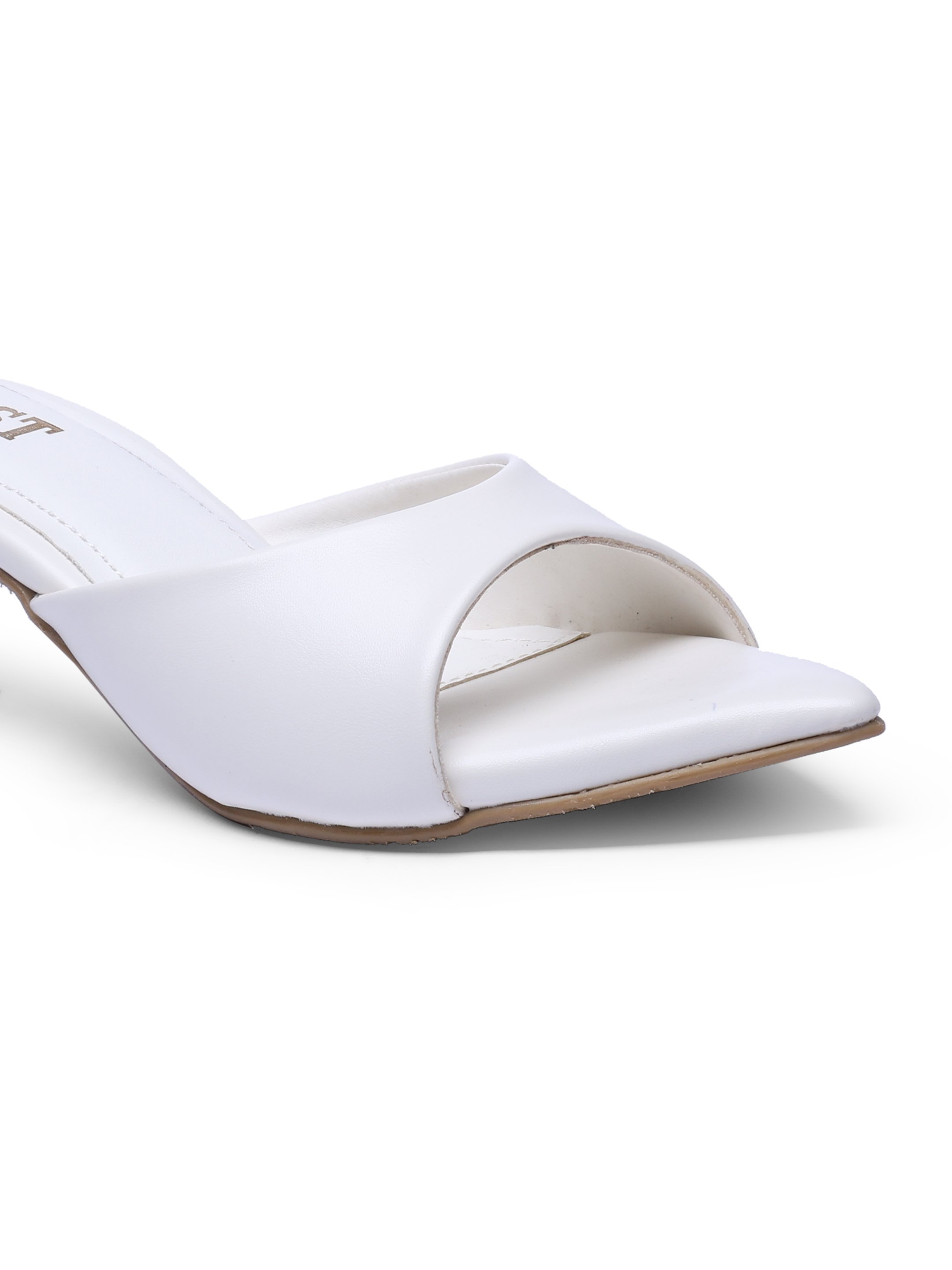 White Low Heel Slip-On Sandals 